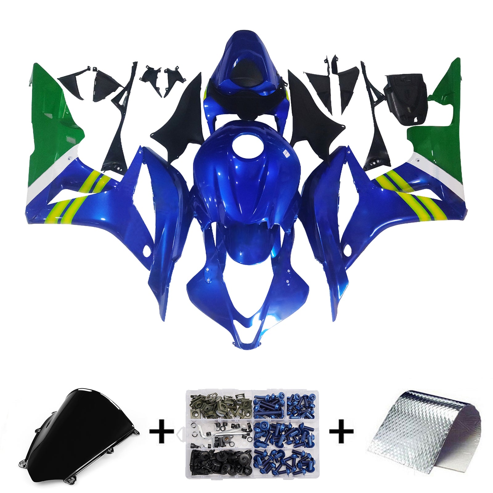 Amotopart 2007-2008 Honda CBR600RR Blue&Green Fairing Kit