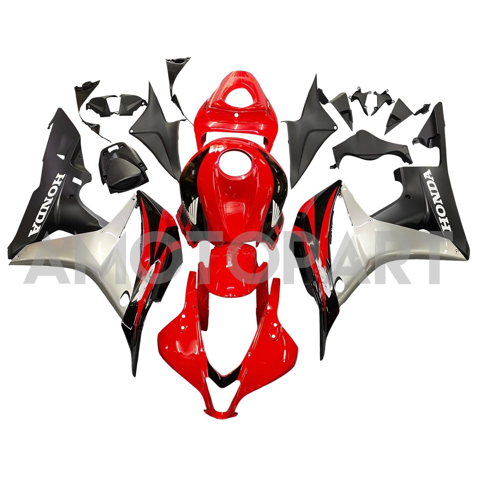 Amotopart 2007-2008 Honda CBR600RR Kit carena rosso e argento