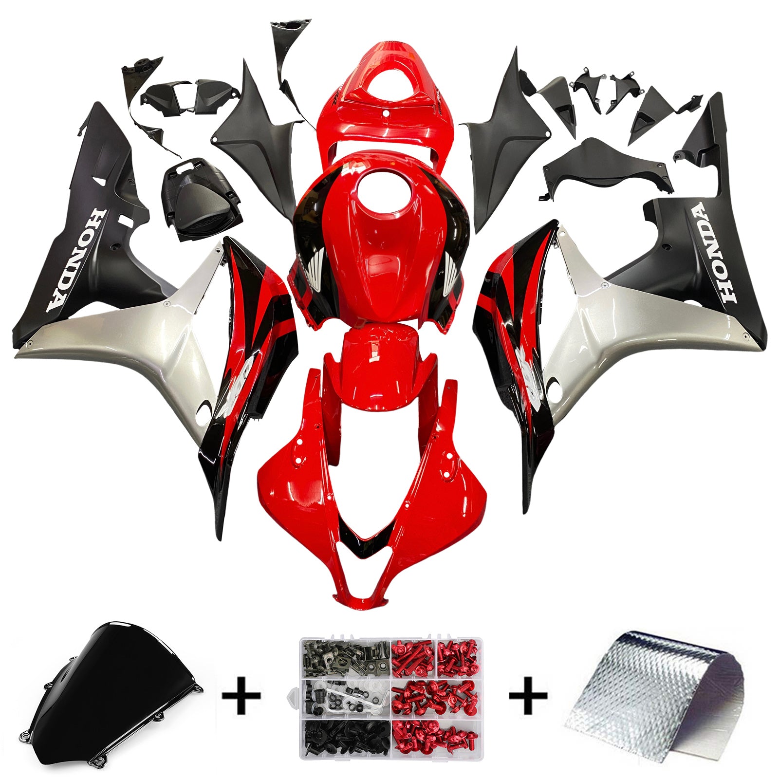 AMOTOPT 2007-2008 HONDA CBR600RR RED & SILVER FAIRAÇÃO KIT