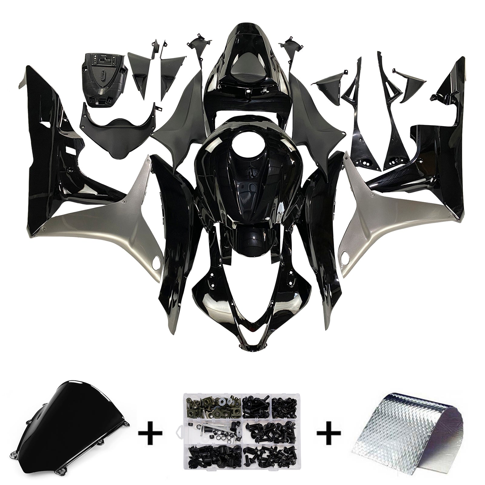 Amotopart 2007-2008 Honda CBR600 Fairing Gloss Black&Grey KIt