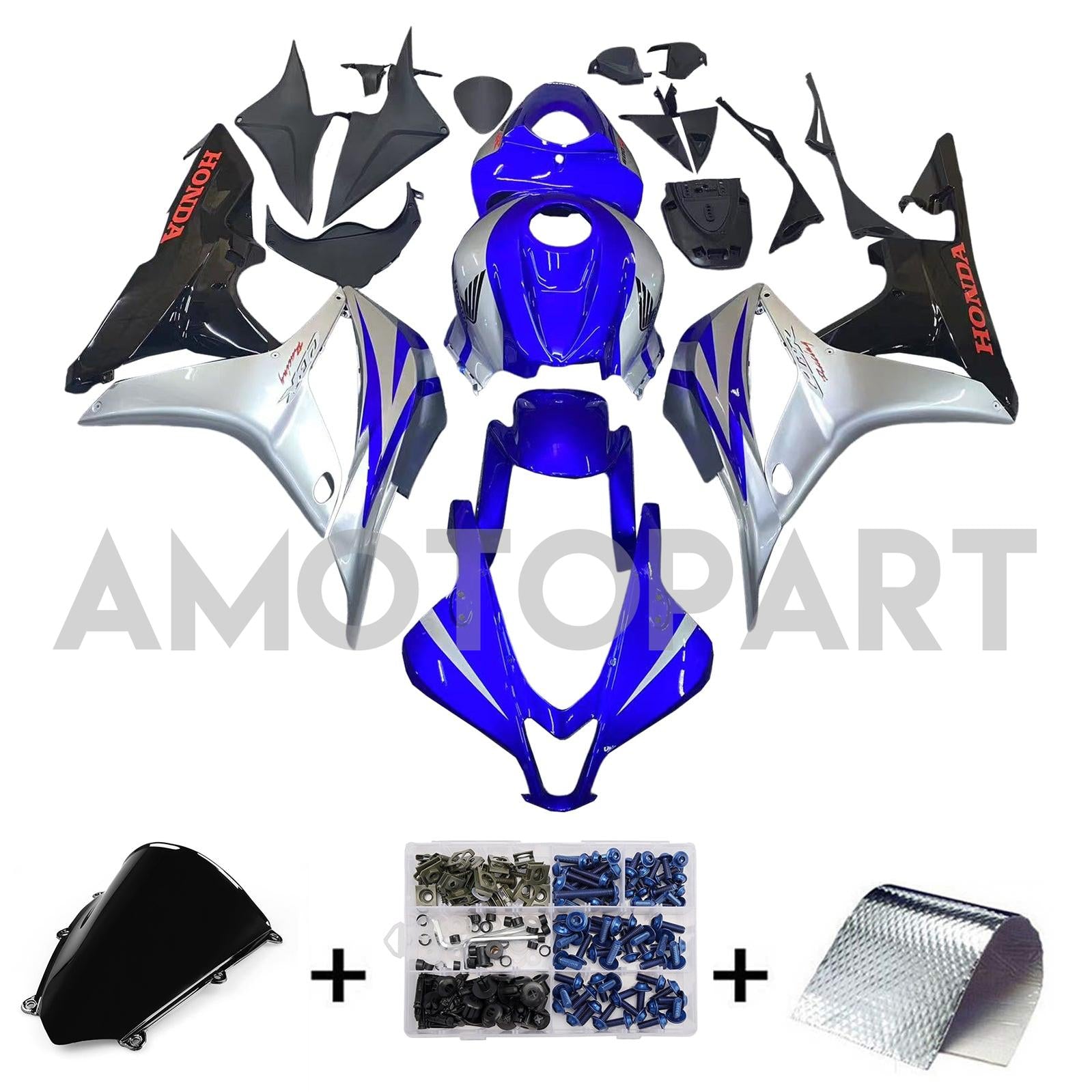 Amotopart 2007-2008 Honda CBR600RR Blue&Silver Fairing Kit