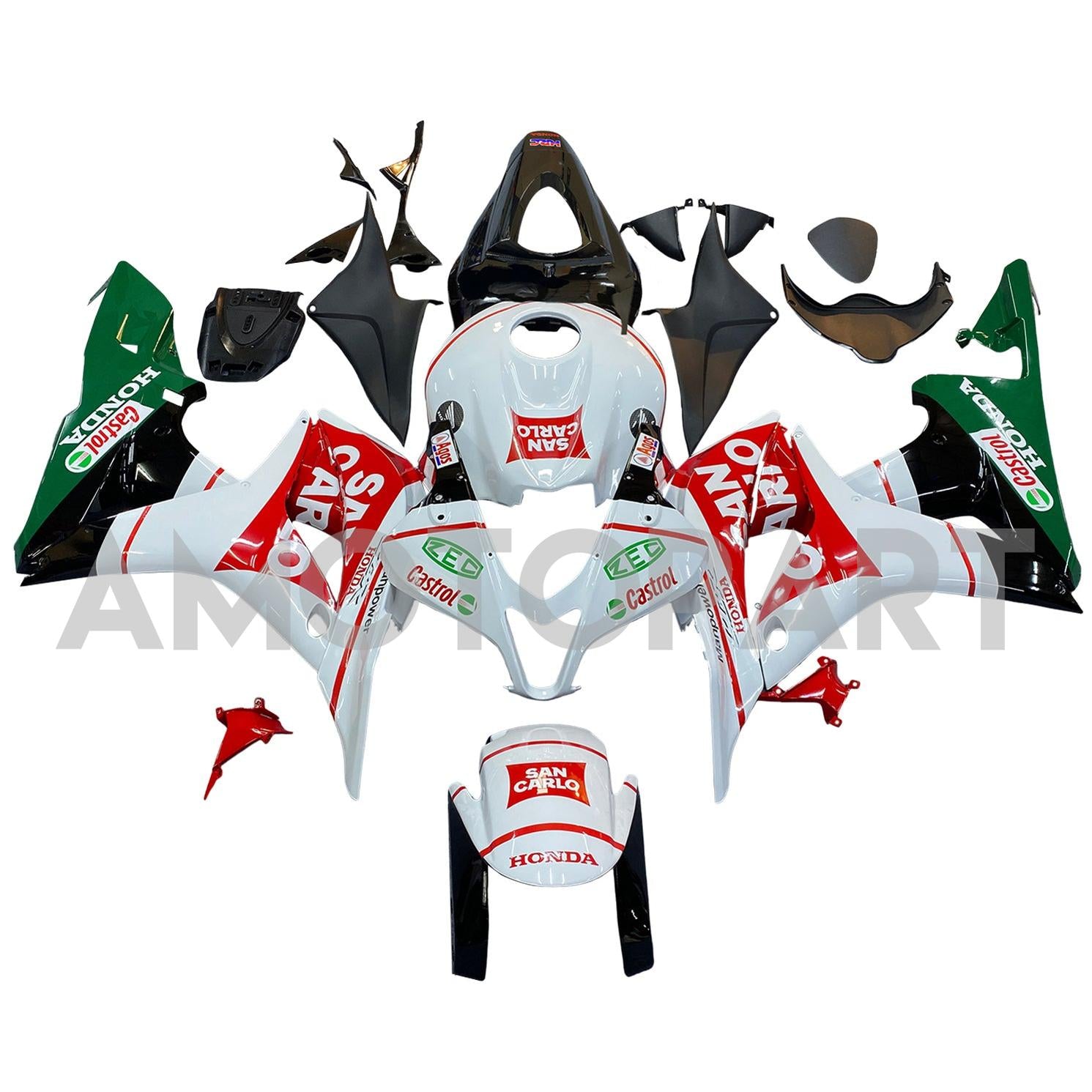 Amotopart 2007-2008 Honda CBR600RR Green & Red Fairing Kit
