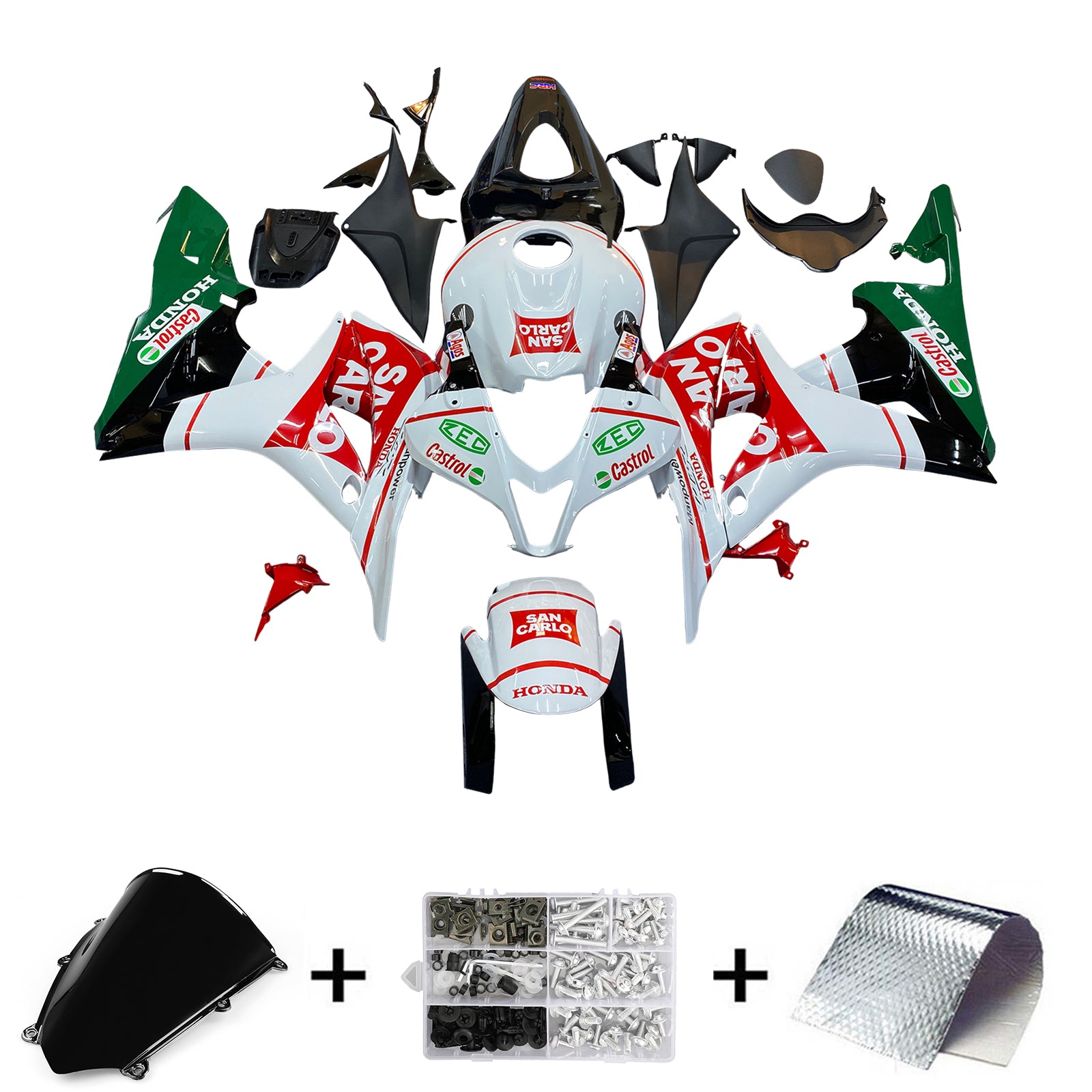 Amotopart 2007-2008 Honda CBR600RR Green & Red Fairing Kit