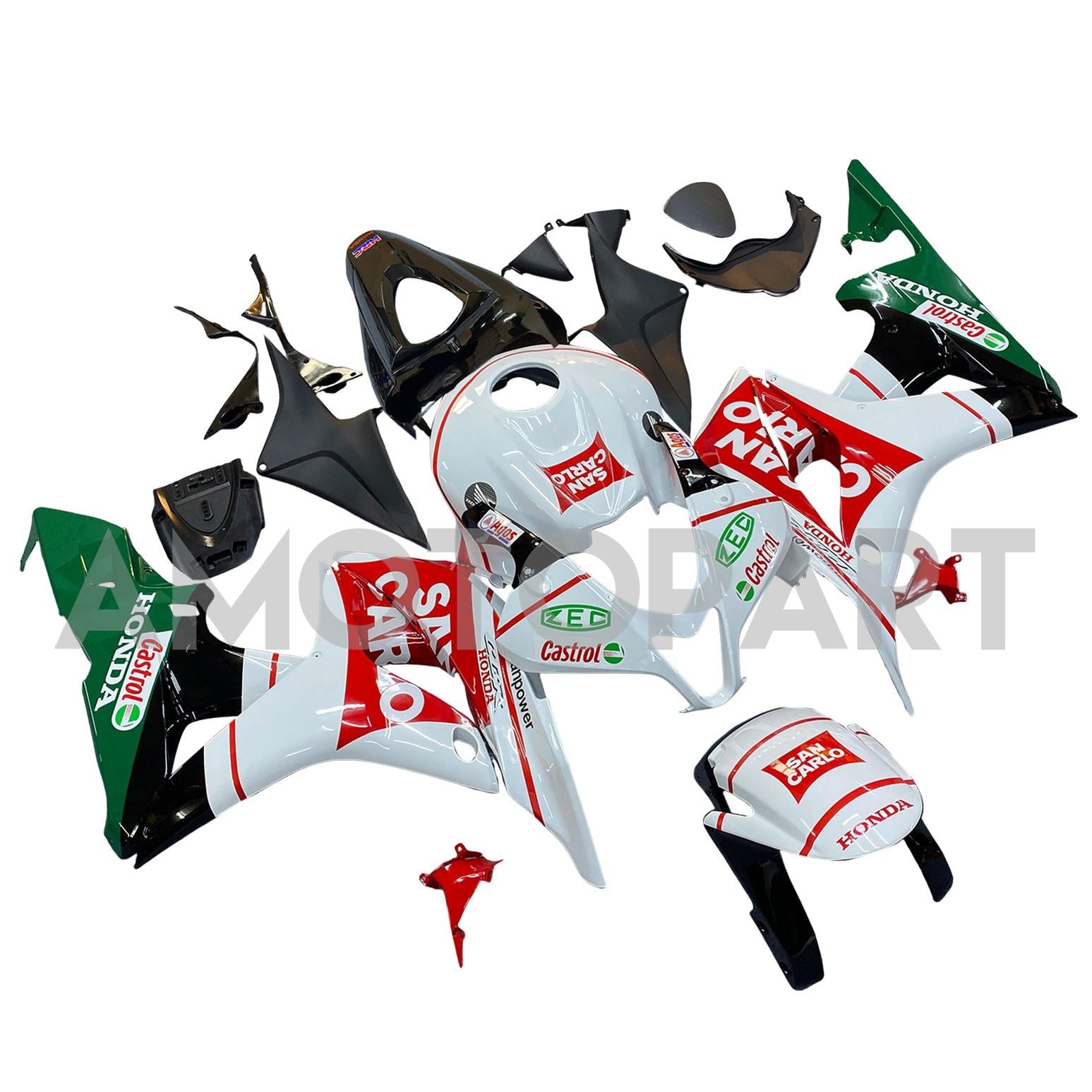 Amotopart 2007-2008 Honda CBR600RR Green & Red Fairing Kit