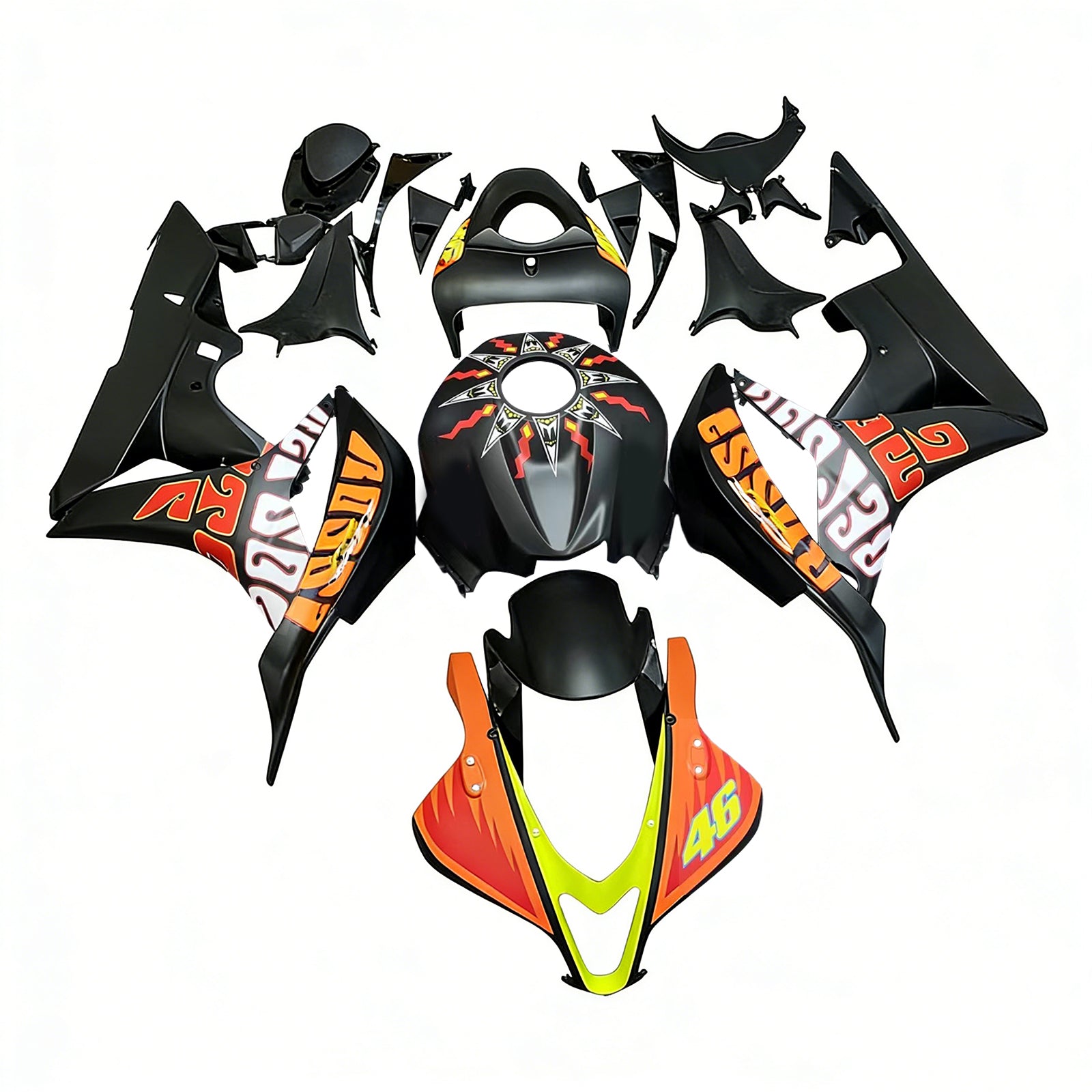 Amotopart 2007-2008 Honda CBR600RR Kit de carenado negro y naranja