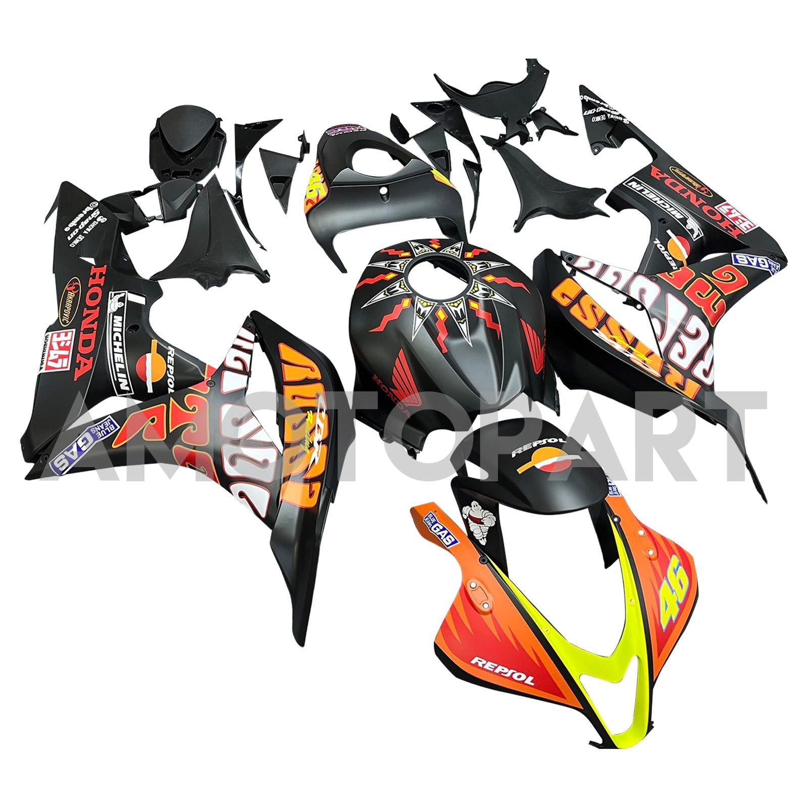 Amotopart 2007-2008 ホンダ CBR600RR ブラック&オレンジ フェアリングキット