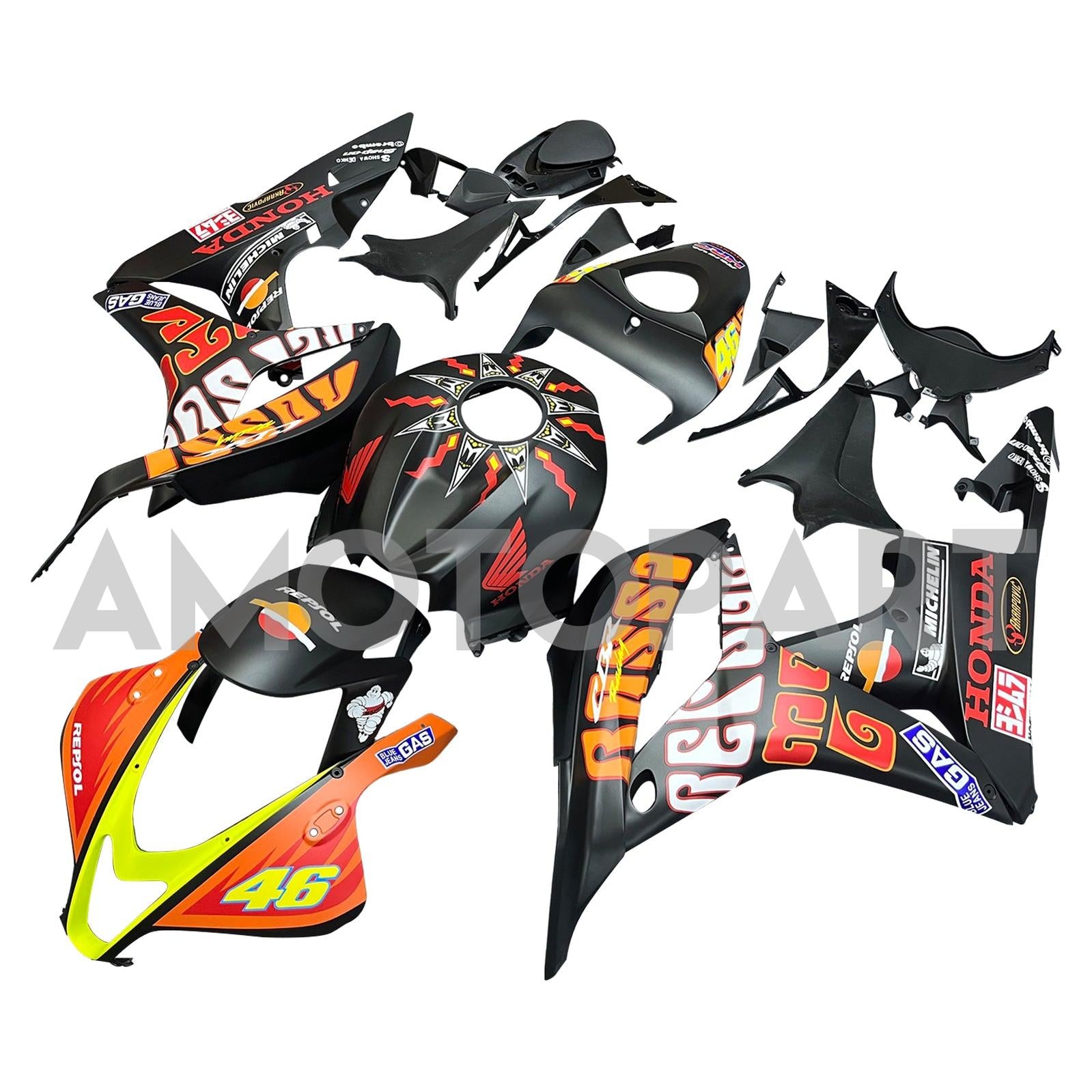 Amotopart 2007-2008 ホンダ CBR600RR ブラック&オレンジ フェアリングキット