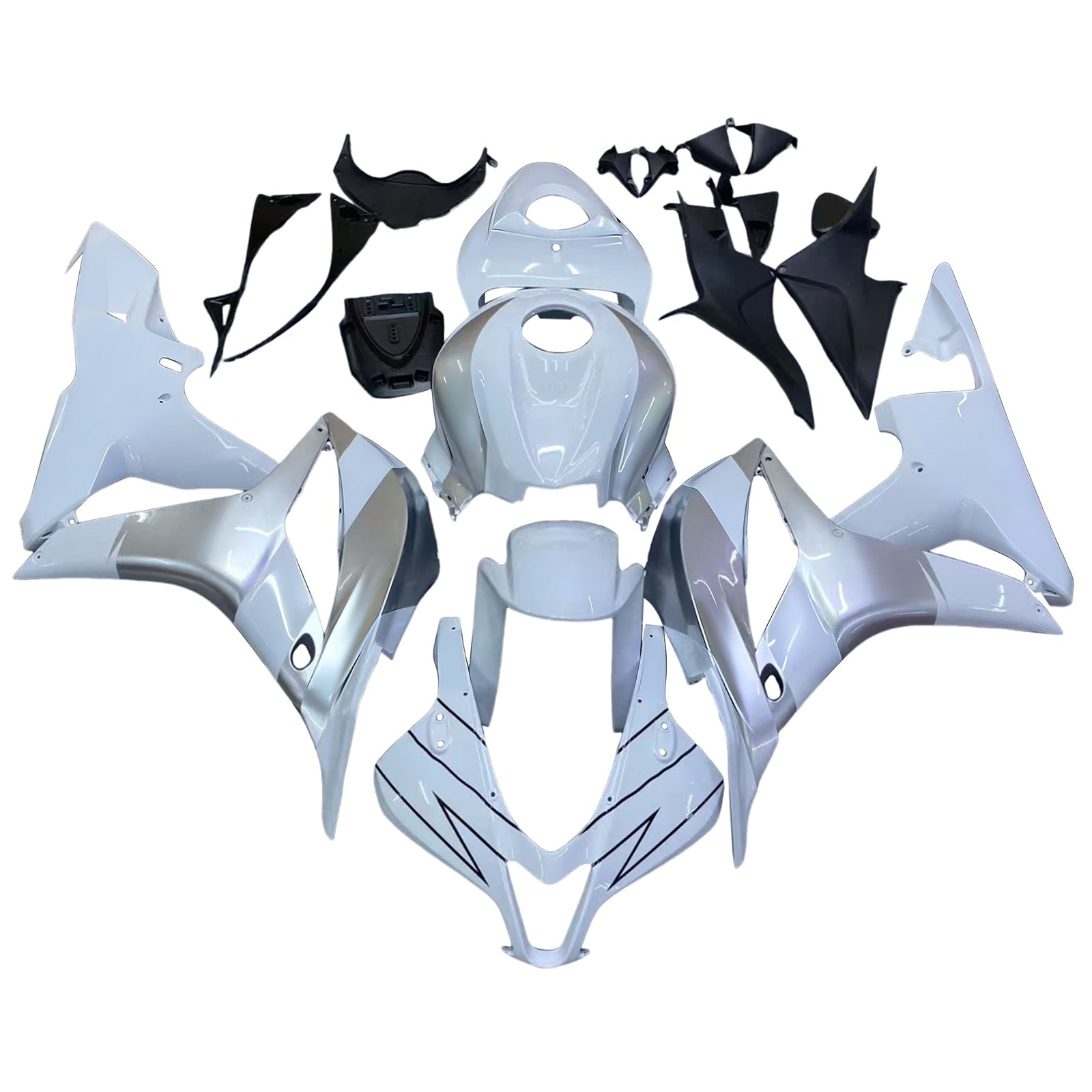 Amotopart 2007-2008 Honda CBR600RR White Silver Fairing Kit