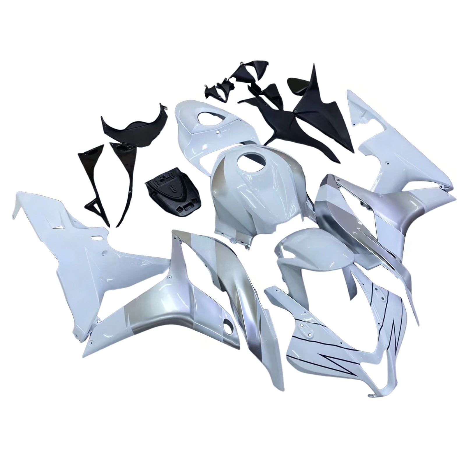 Amotopart 2007-2008 Honda CBR600RR White Silver Fairing Kit
