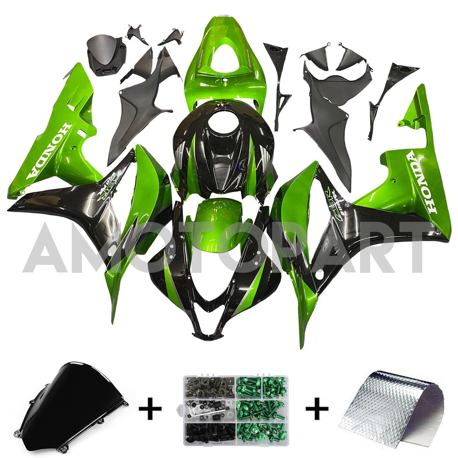 Amotopart 2007-2008 Honda CBR600 Fairing Green&BlACK KIt