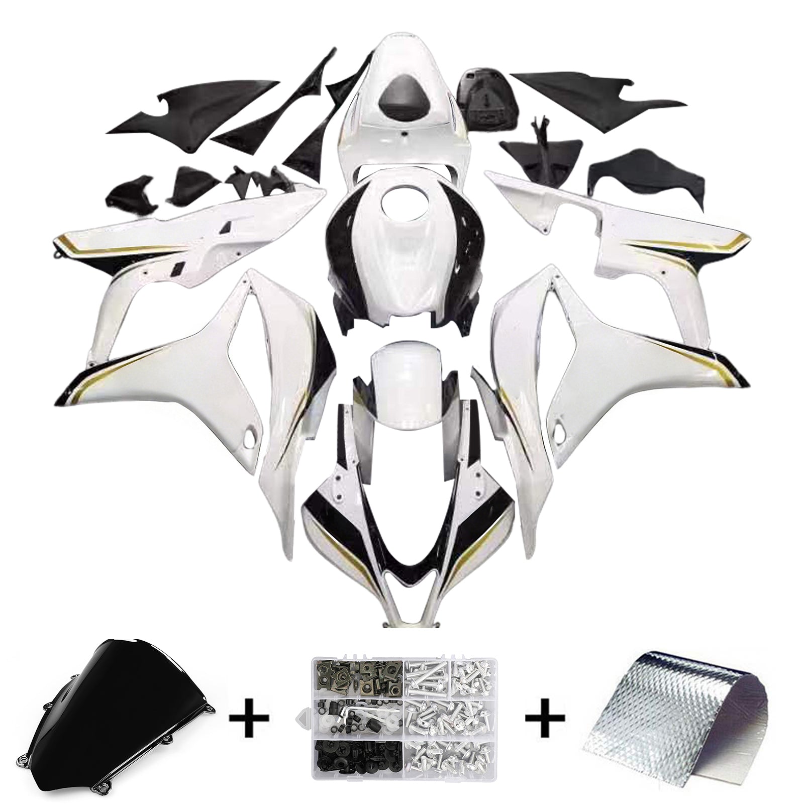 Amotopart 2007-2008 Honda CBR600 Fairing Black&White Kit
