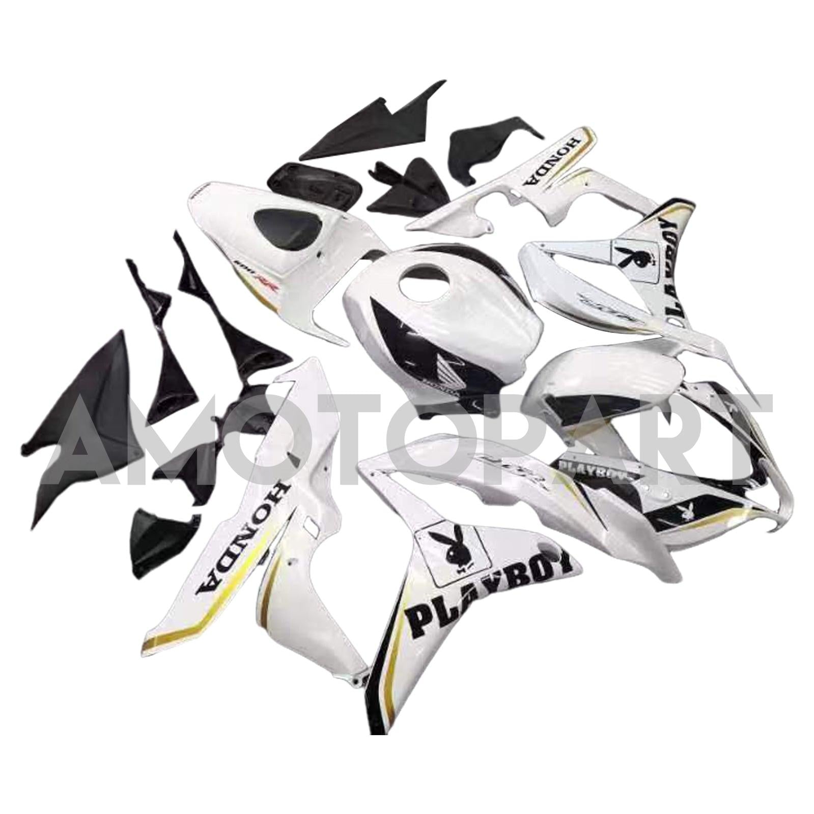 Amotopart 2007-2008 Honda CBR600 Fairing Black & White Playboy Kit