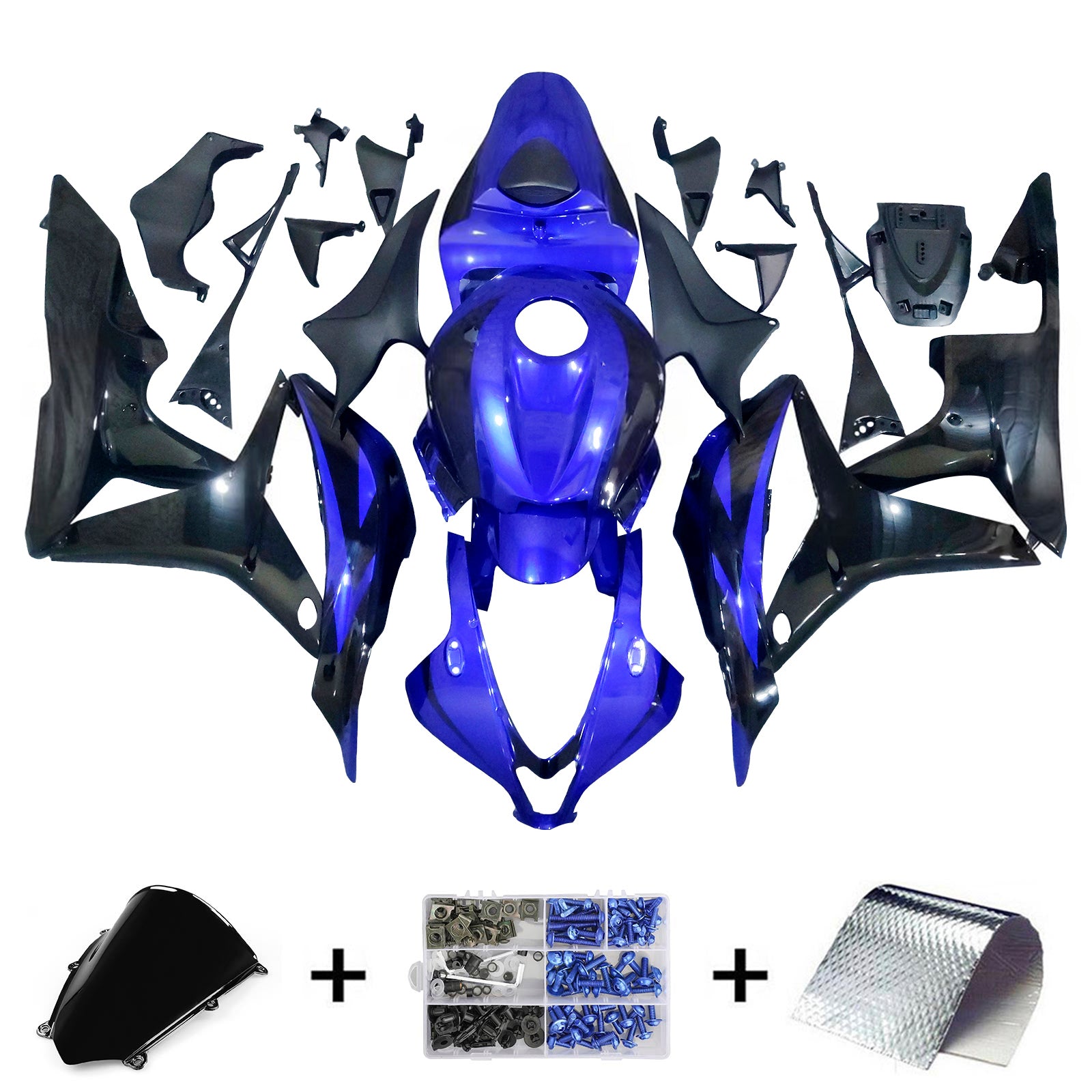 Amotopart 2007-2008 Honda CBR600RR Black Blue Fairing Kit