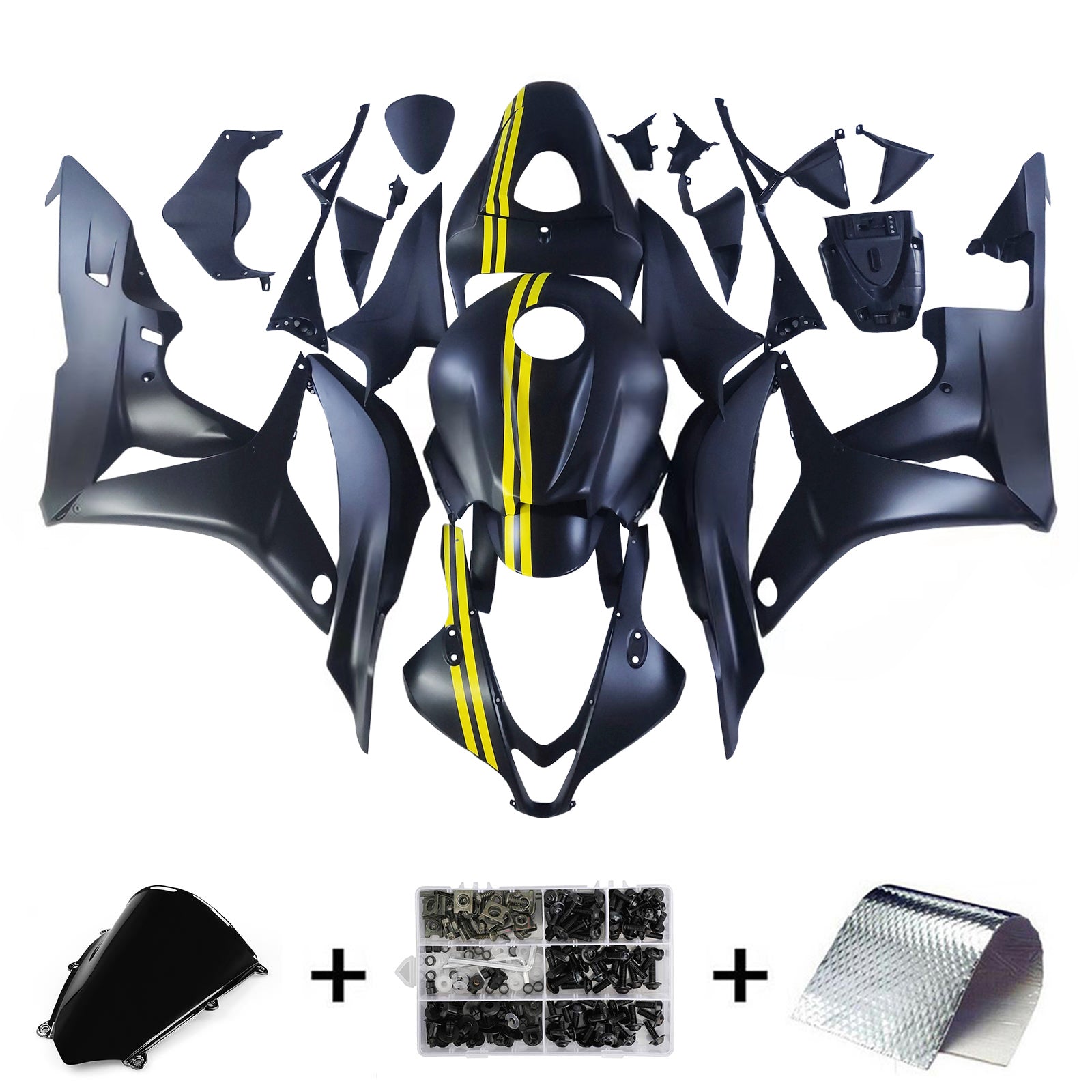 Amotopart 2007-2008 Honda CBR600RR Black Yellow Fairing Kit