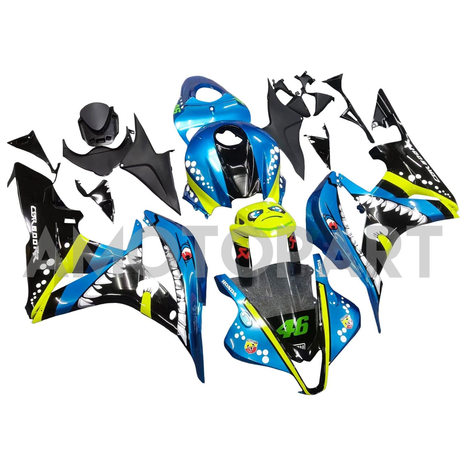Amotopart 2007-2008 Honda CBR600RR Green & Blue Monster Fairing Kit