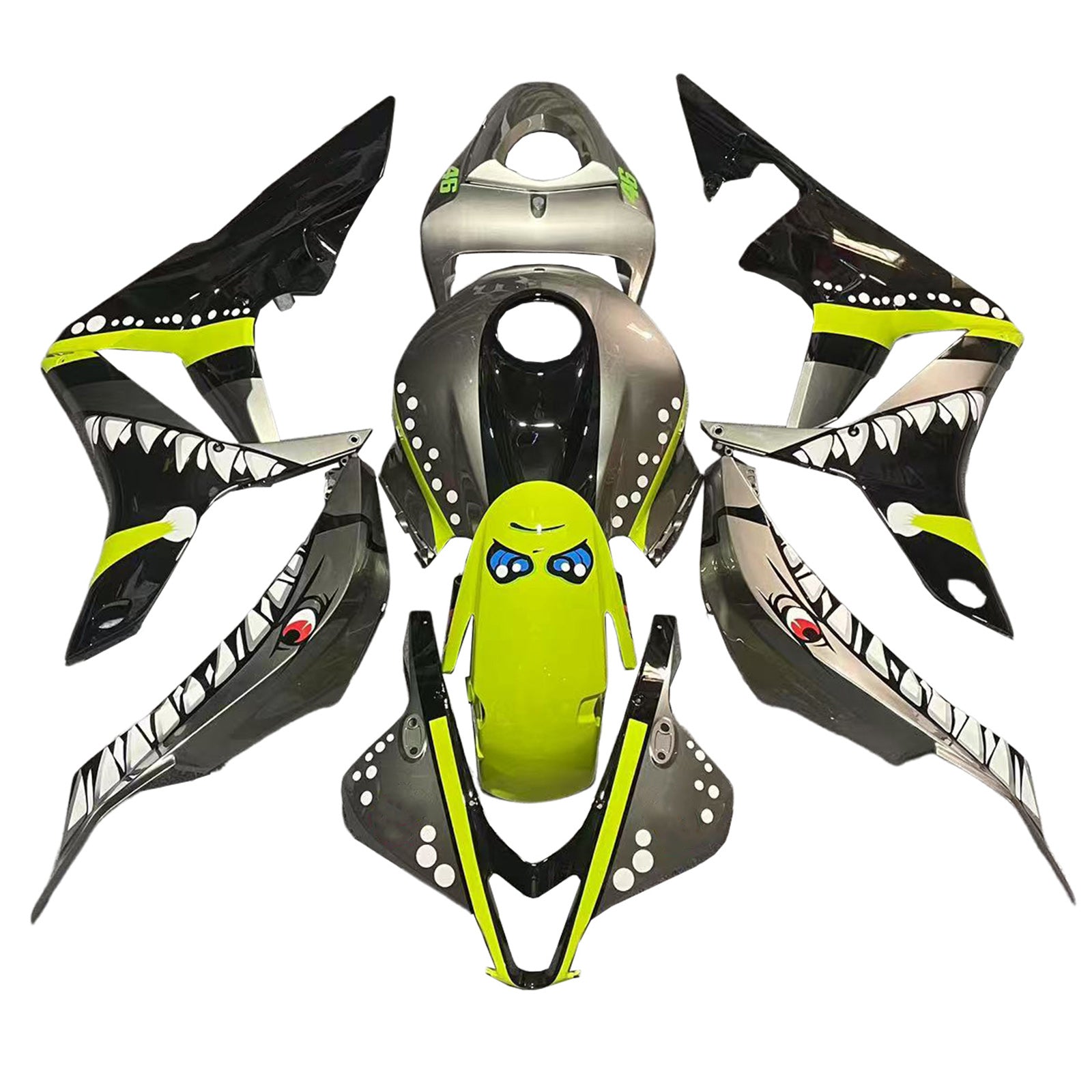 Amotopart 2007-2008 Honda CBR600RR Fluorescent Yellow-Green with Shark Teeth Fairing Kit