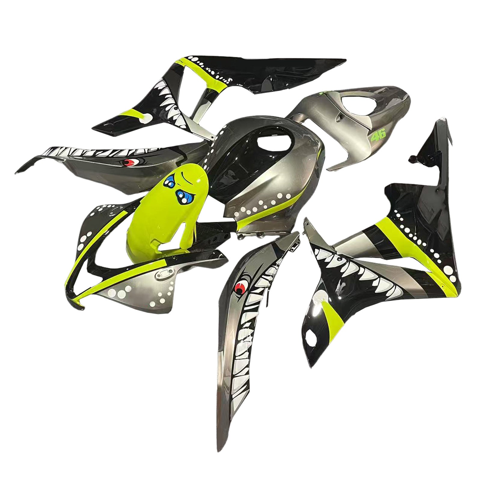 Amotopart 2007-2008 Honda CBR600RR Fluorescent Yellow-Green with Shark Teeth Fairing Kit