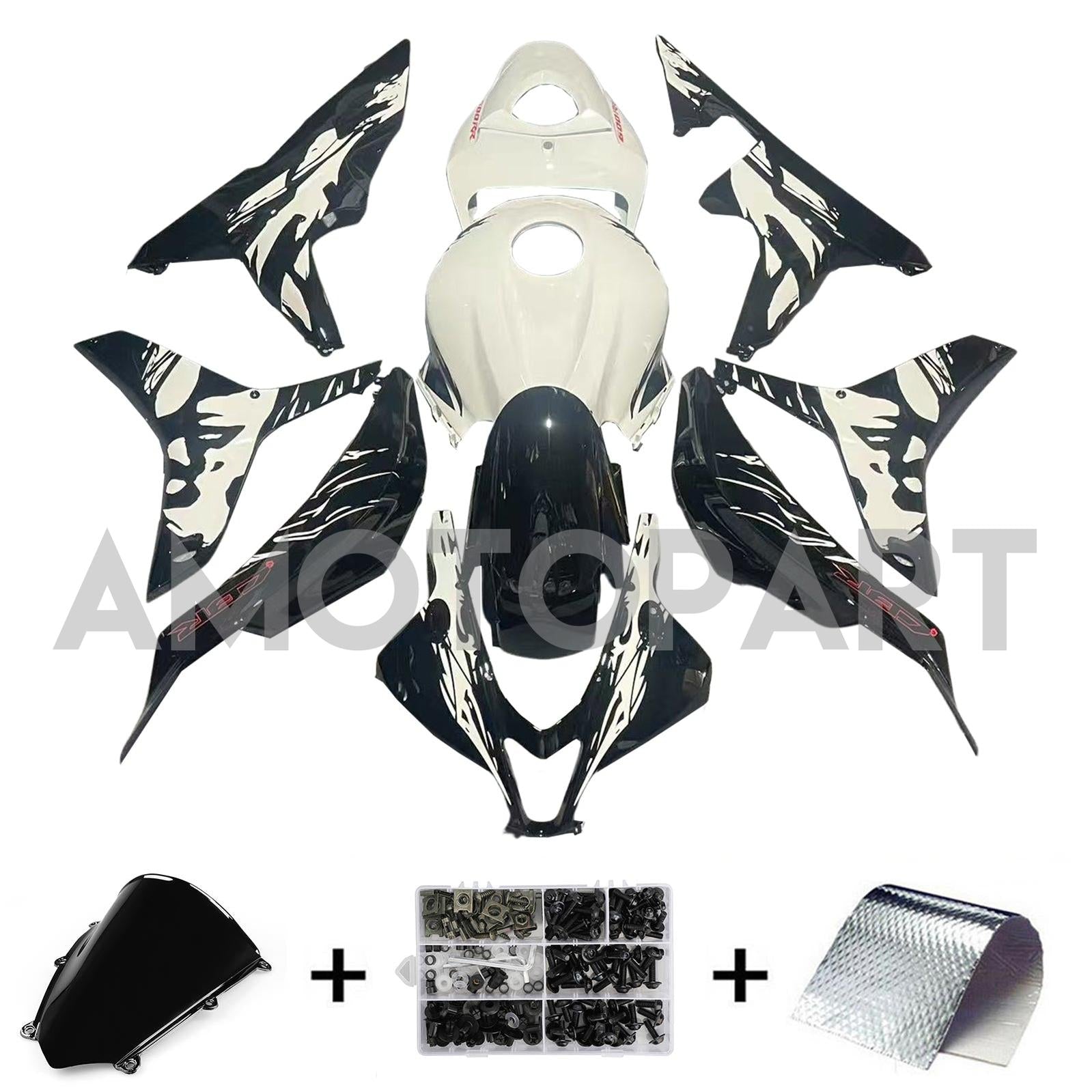Amotopart 2007-2008 Honda CBR600RR Black White Fairing Kit