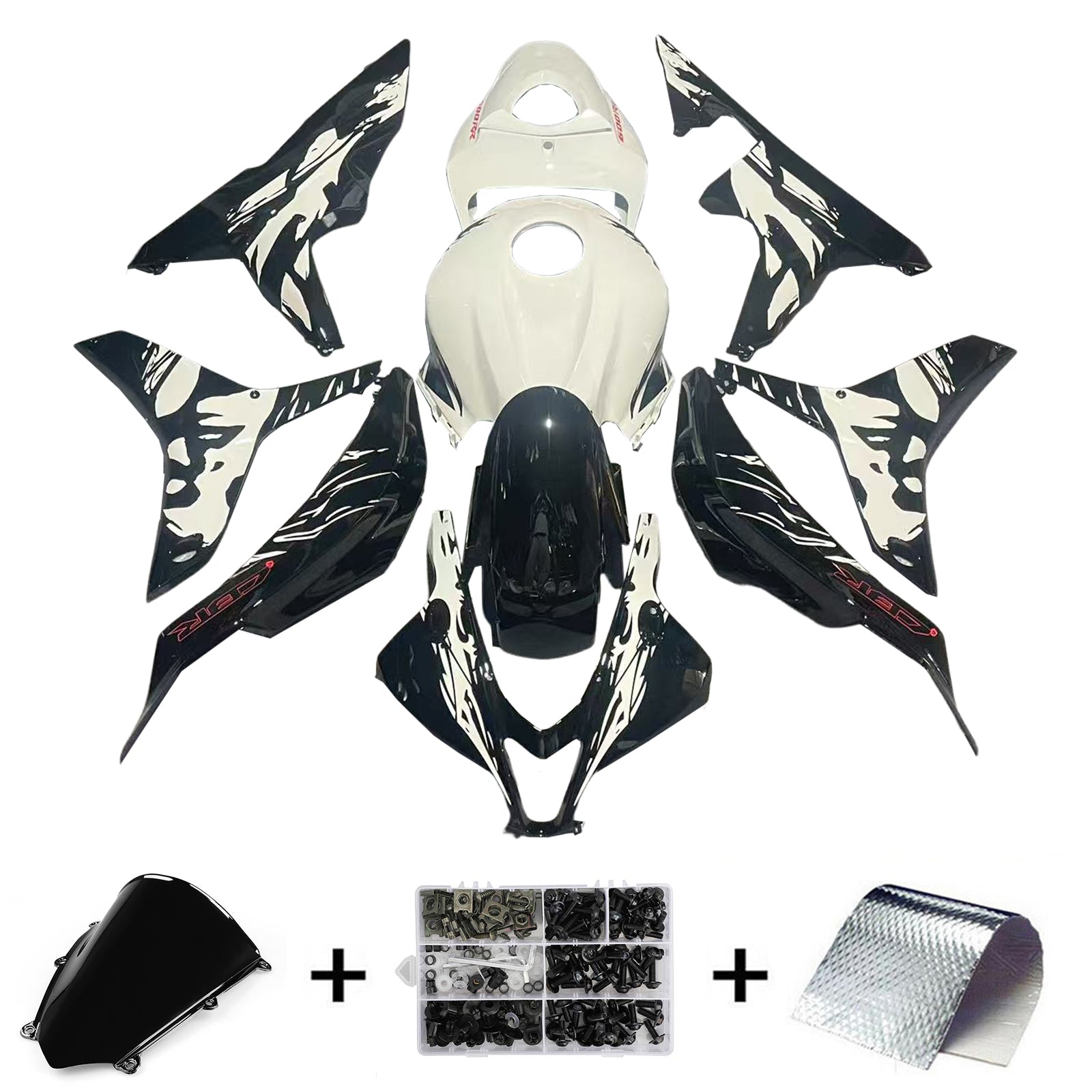 Amotopart 2007-2008 Honda CBR600RR Black White Fairing Kit