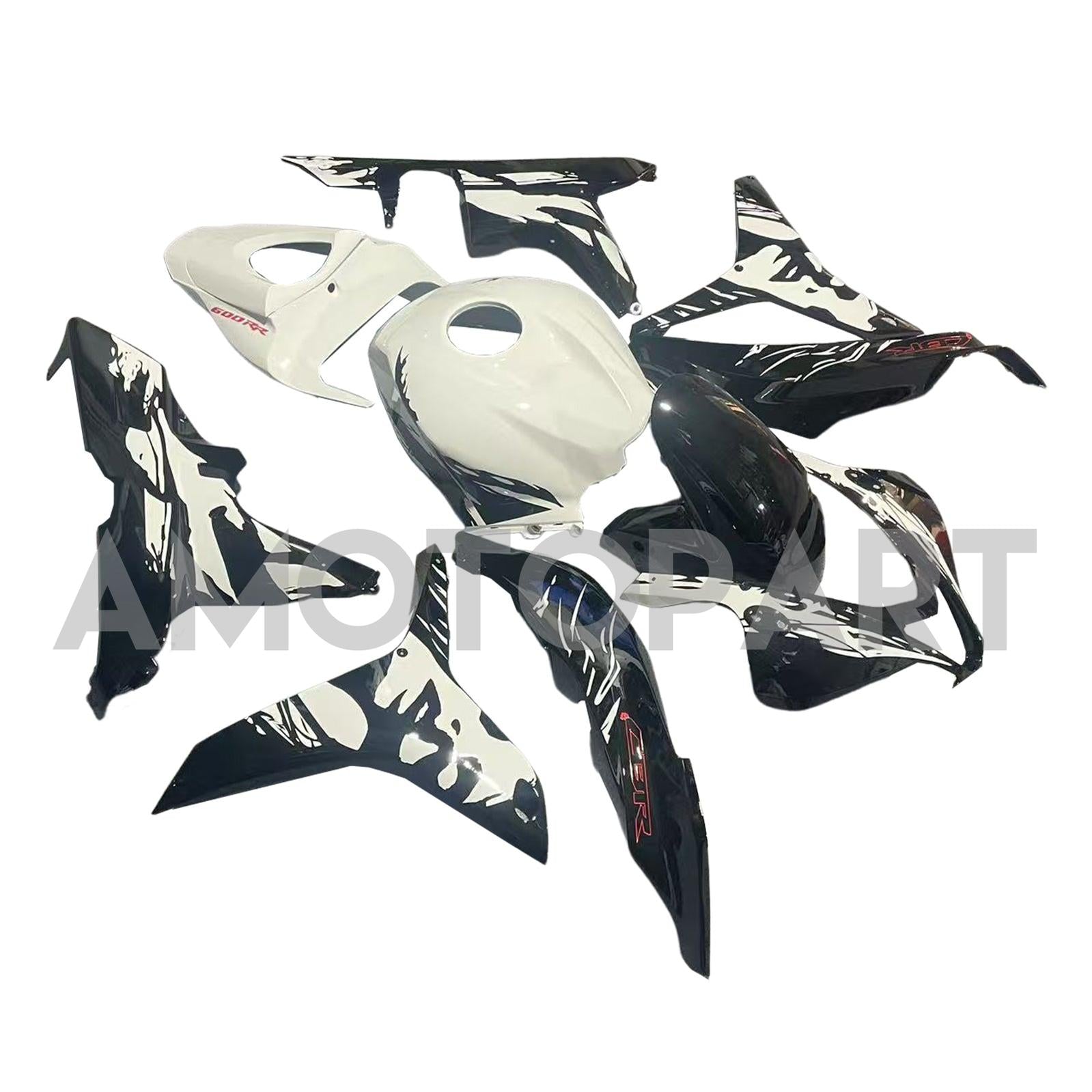Amotopart 2007-2008 Honda CBR600RR Black White Fairing Kit