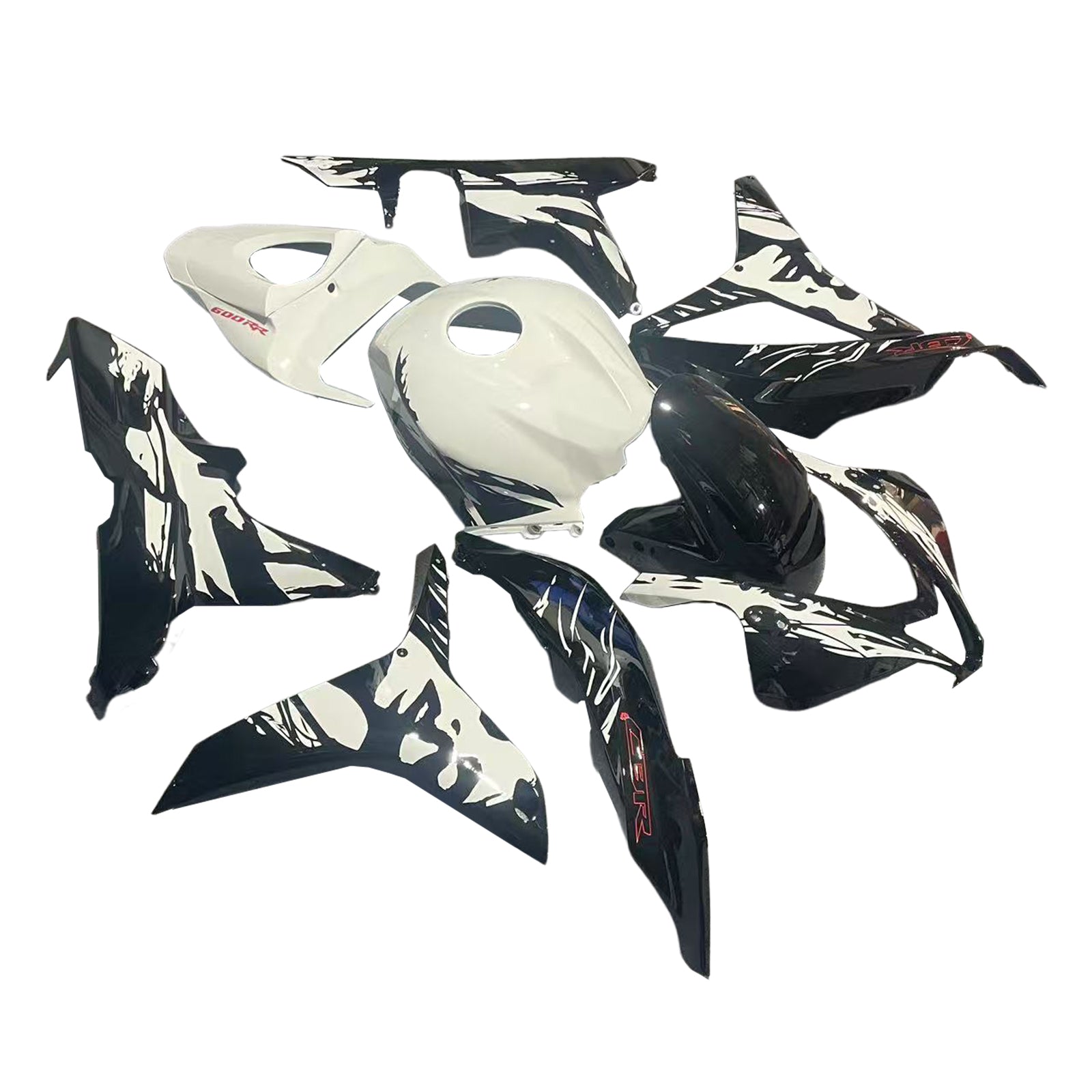 Amotopart 2007-2008 Honda CBR600RR Black White Fairing Kit