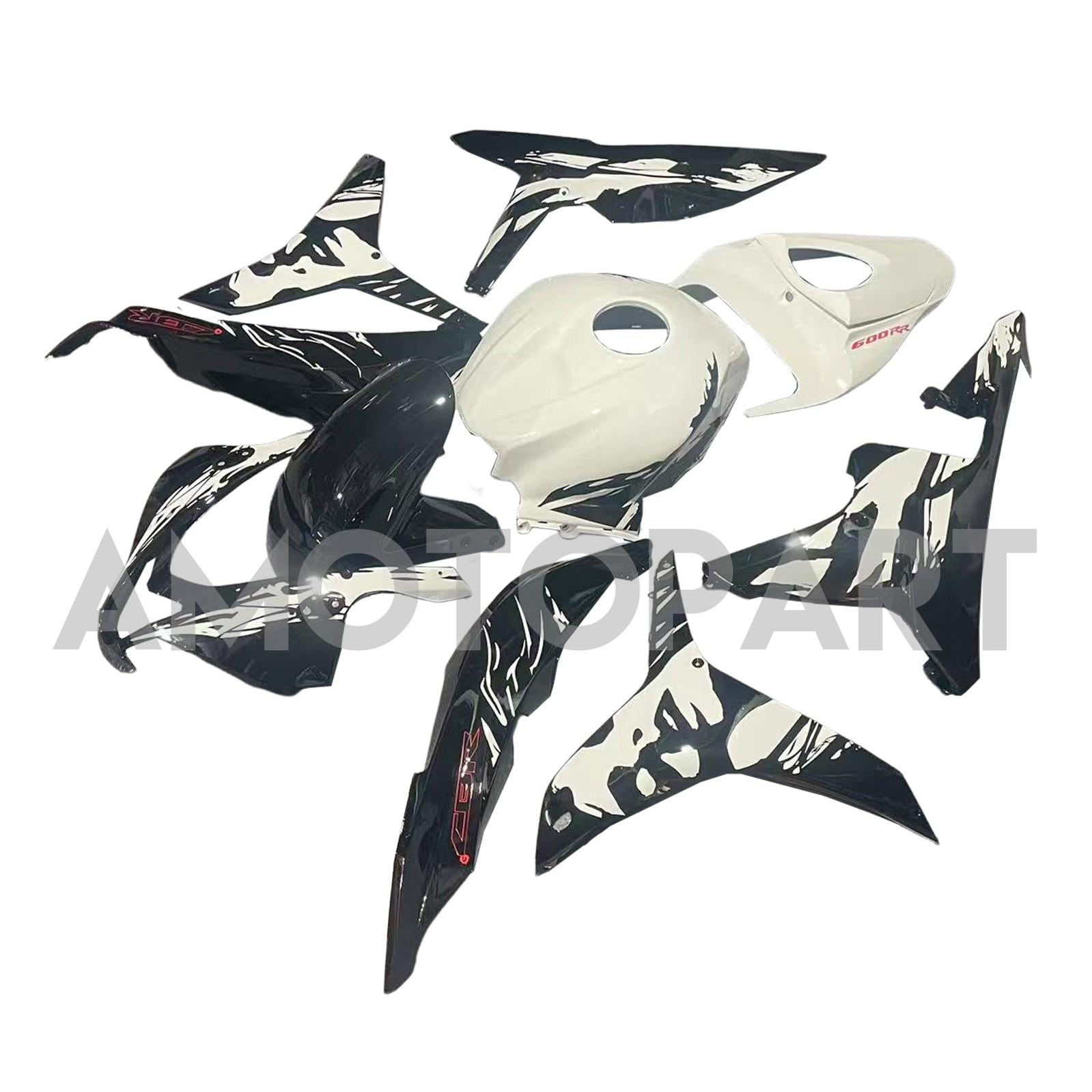 Amotopart 2007-2008 Honda CBR600RR Black White Fairing Kit