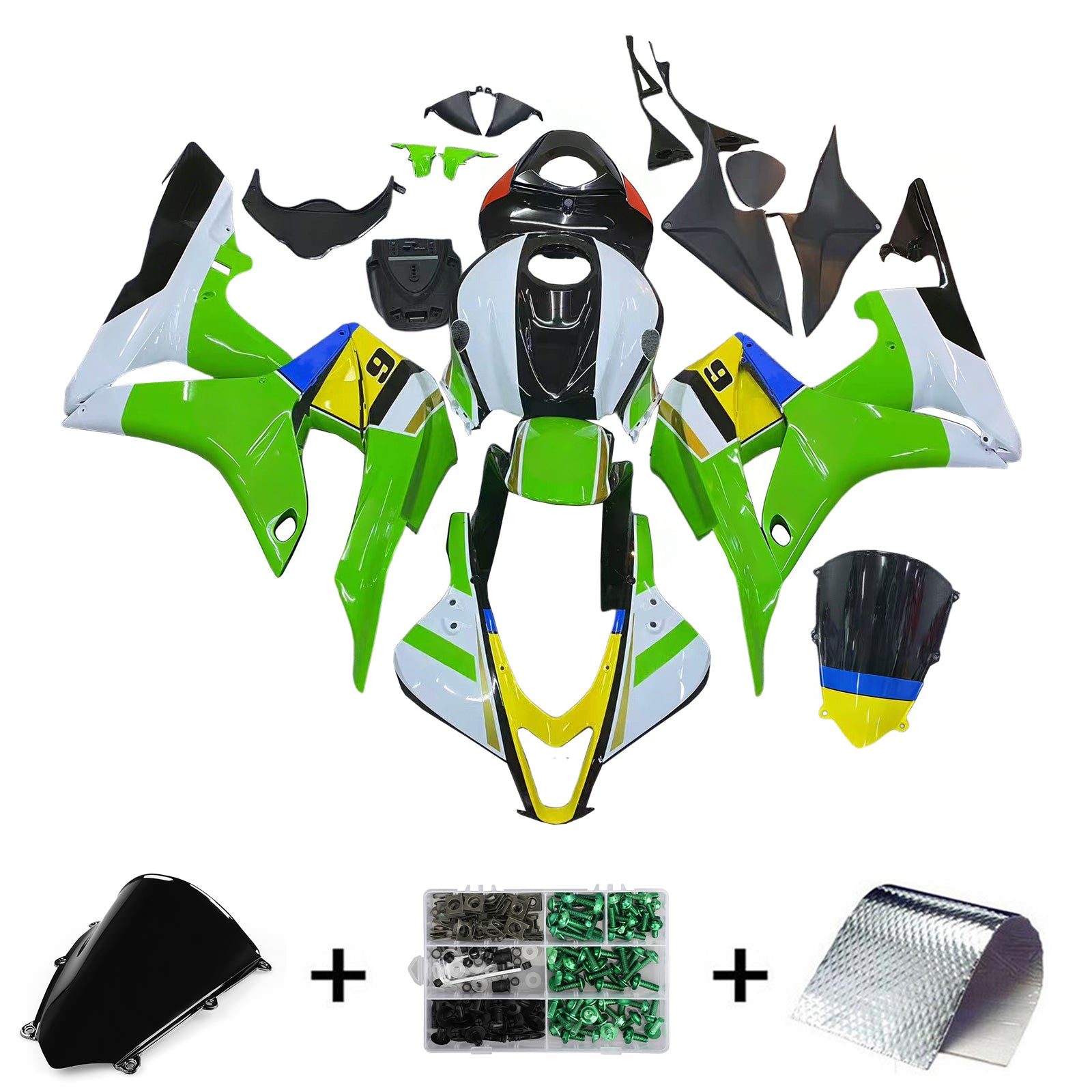 Amotopart 2007-2008 Honda CBR600RR Green Yellow White Fairing Kit