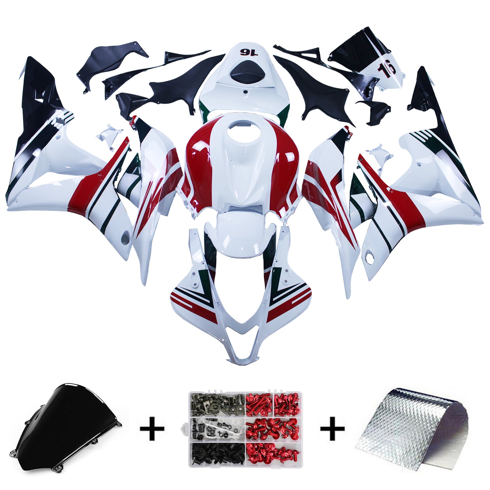 Amotopart 2007-2008 Honda CBR600RR White Red Green Fairing Kit