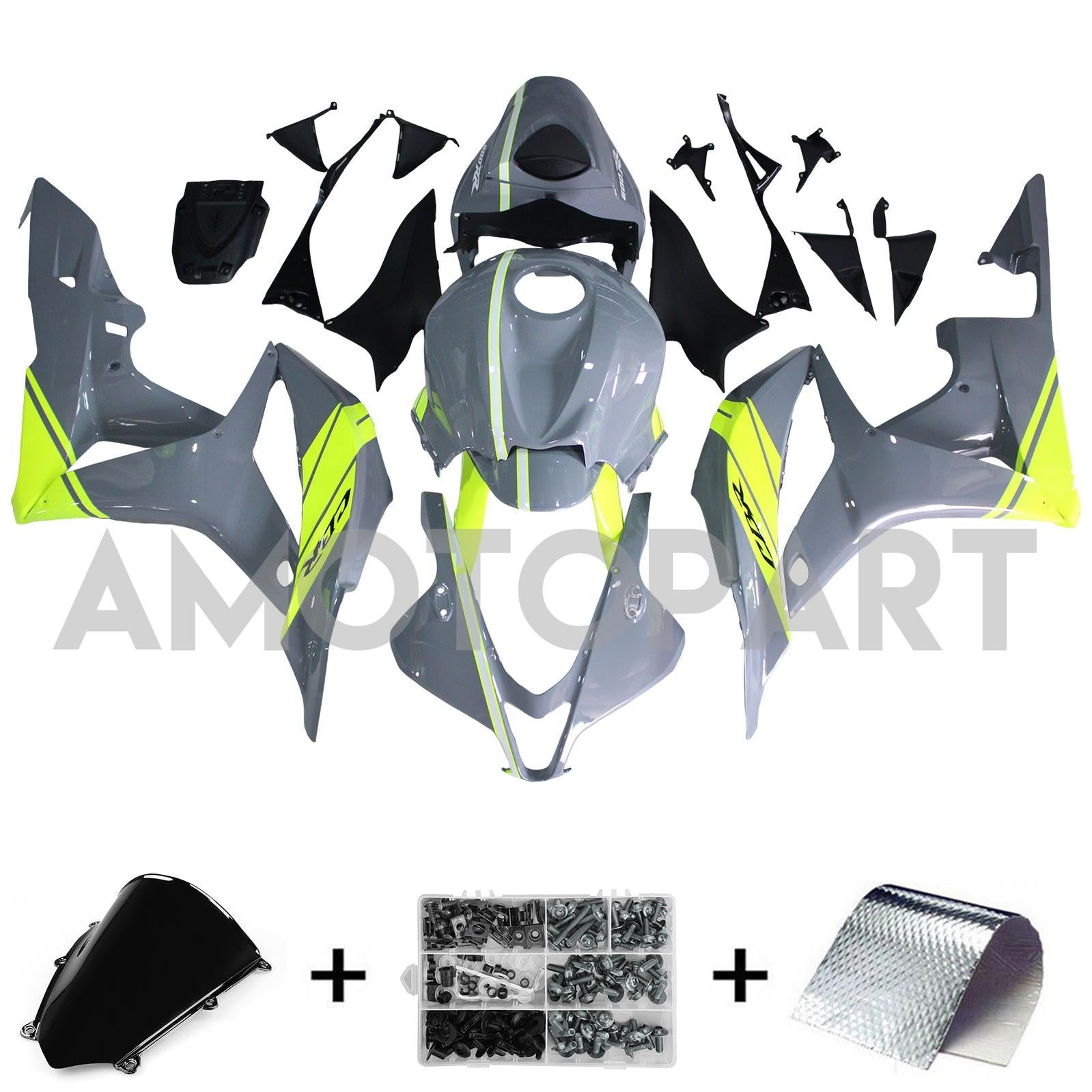 Amotopart 2007-2008 Honda CBR600RR Grey Yellow Fairing Kit