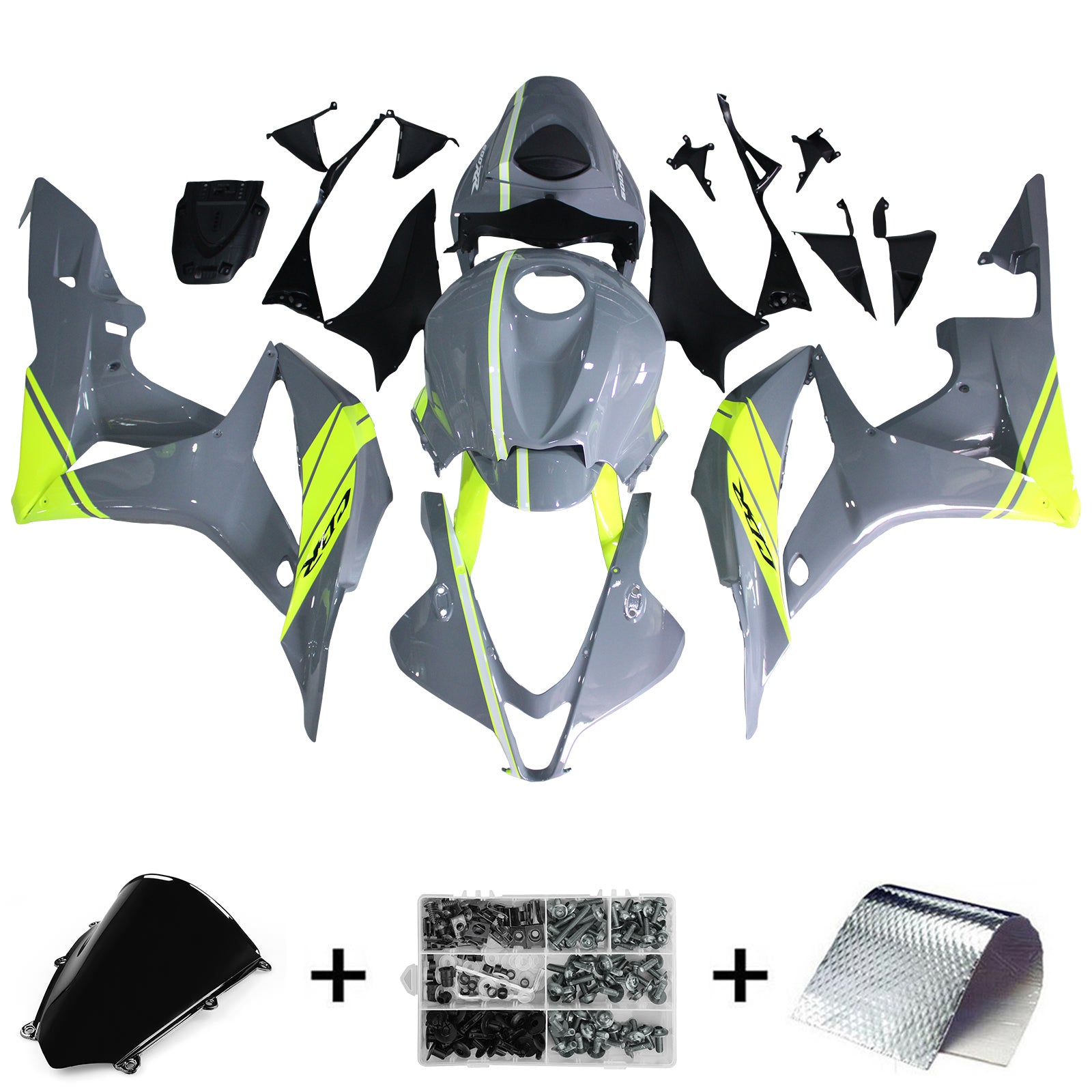 Amotopart 2007-2008 Honda CBR600RR Grey Yellow Fairing Kit