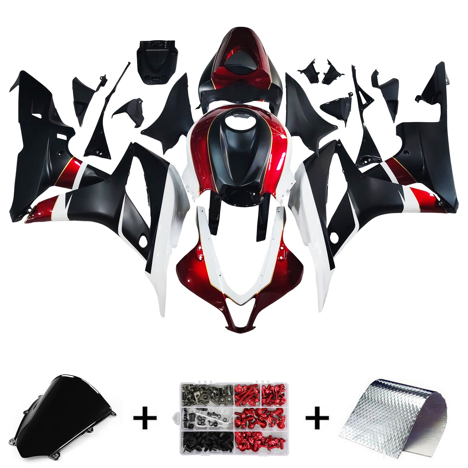 Amotopart 2007-2008 Honda CBR600RR White Red Black Fairing Kit