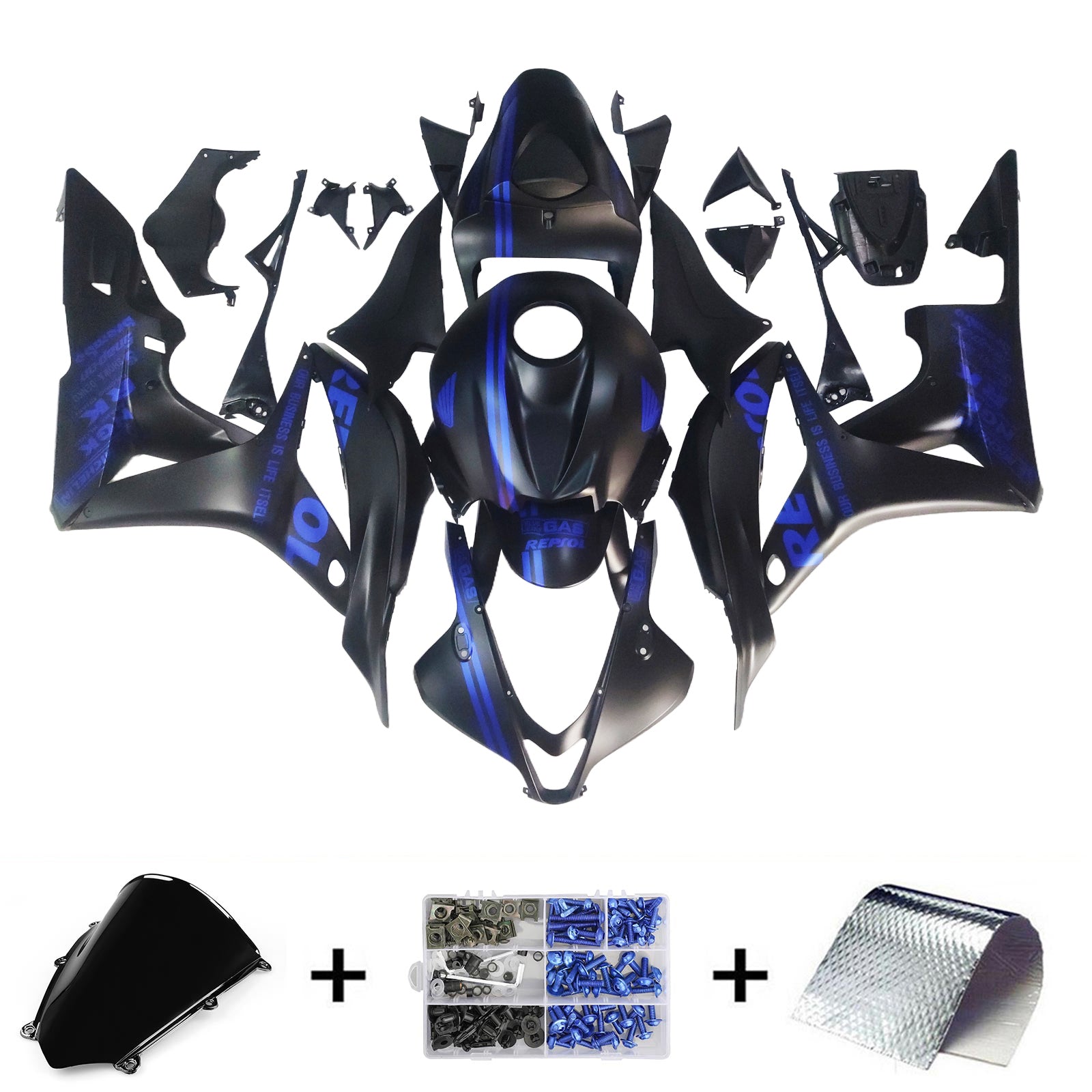 Amotopart 2007-2008 Honda CBR600RR Black Blue Fairing Kit