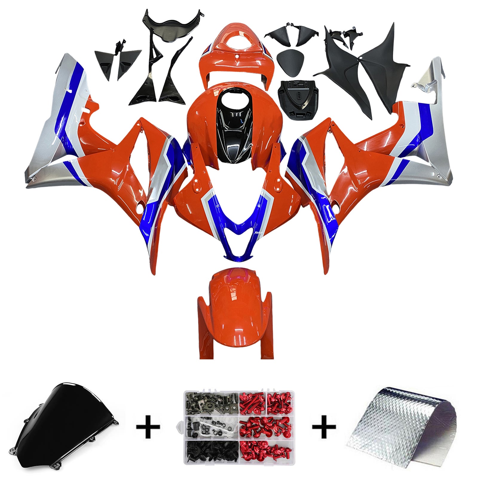 Amotopart 2007-2008 Honda CBR600RR Orange Blue White Fairing Kit