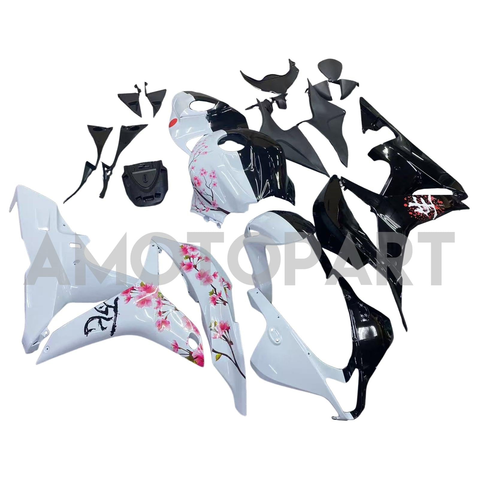 Amotopart 2007-2008 Honda CBR600RR Black White Cherry Blossom Fairing Kit
