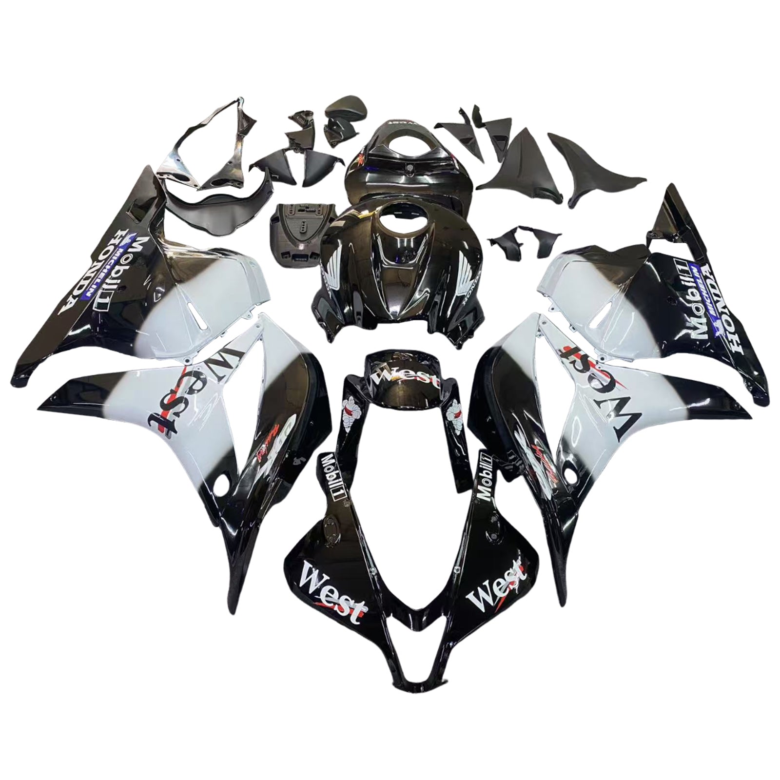 Amotopart 2009-2012 Honda CBR600RR White&Black Logos Fairing Kit