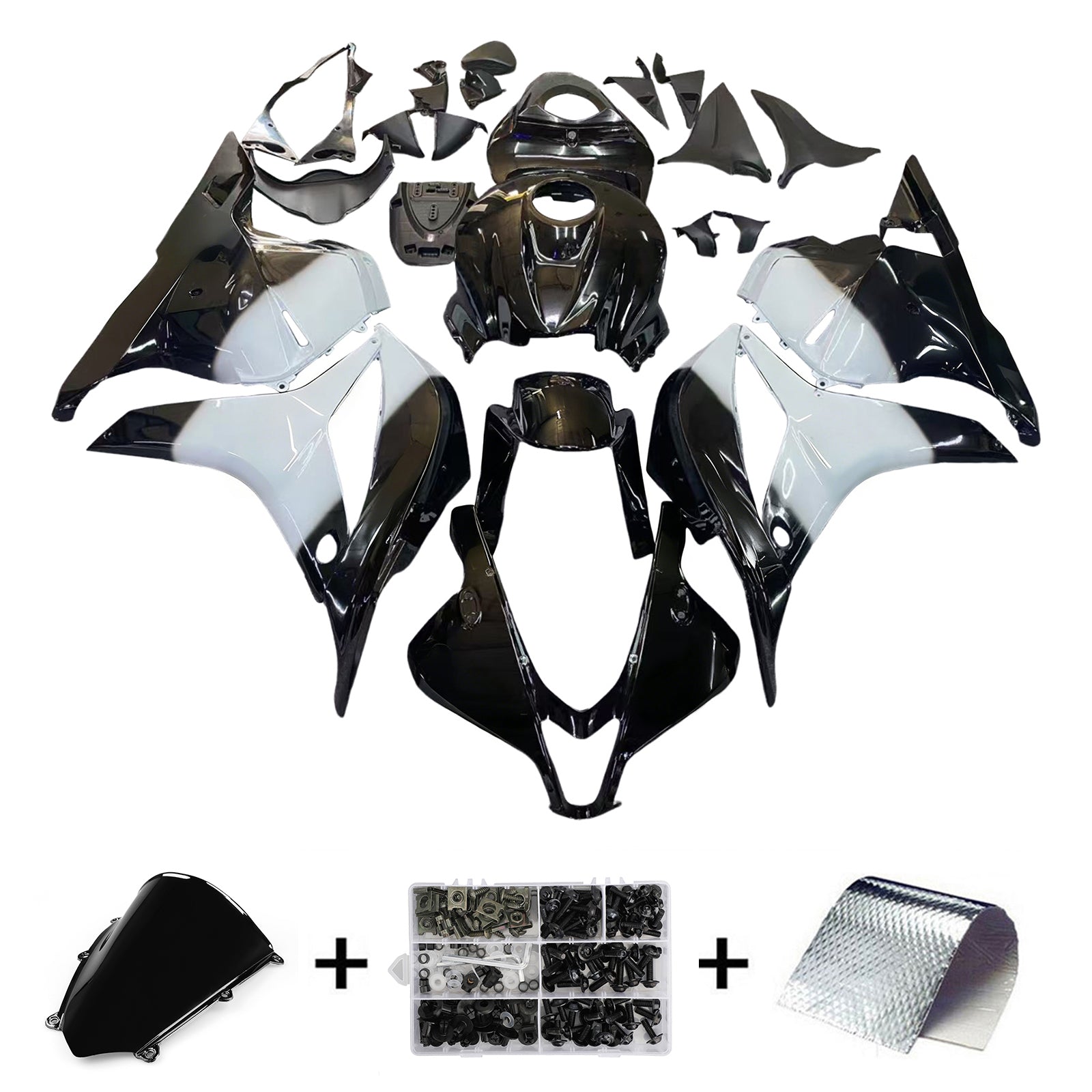 Amotopart 2009-2012 Honda CBR600RR White&Black Logos Fairing Kit