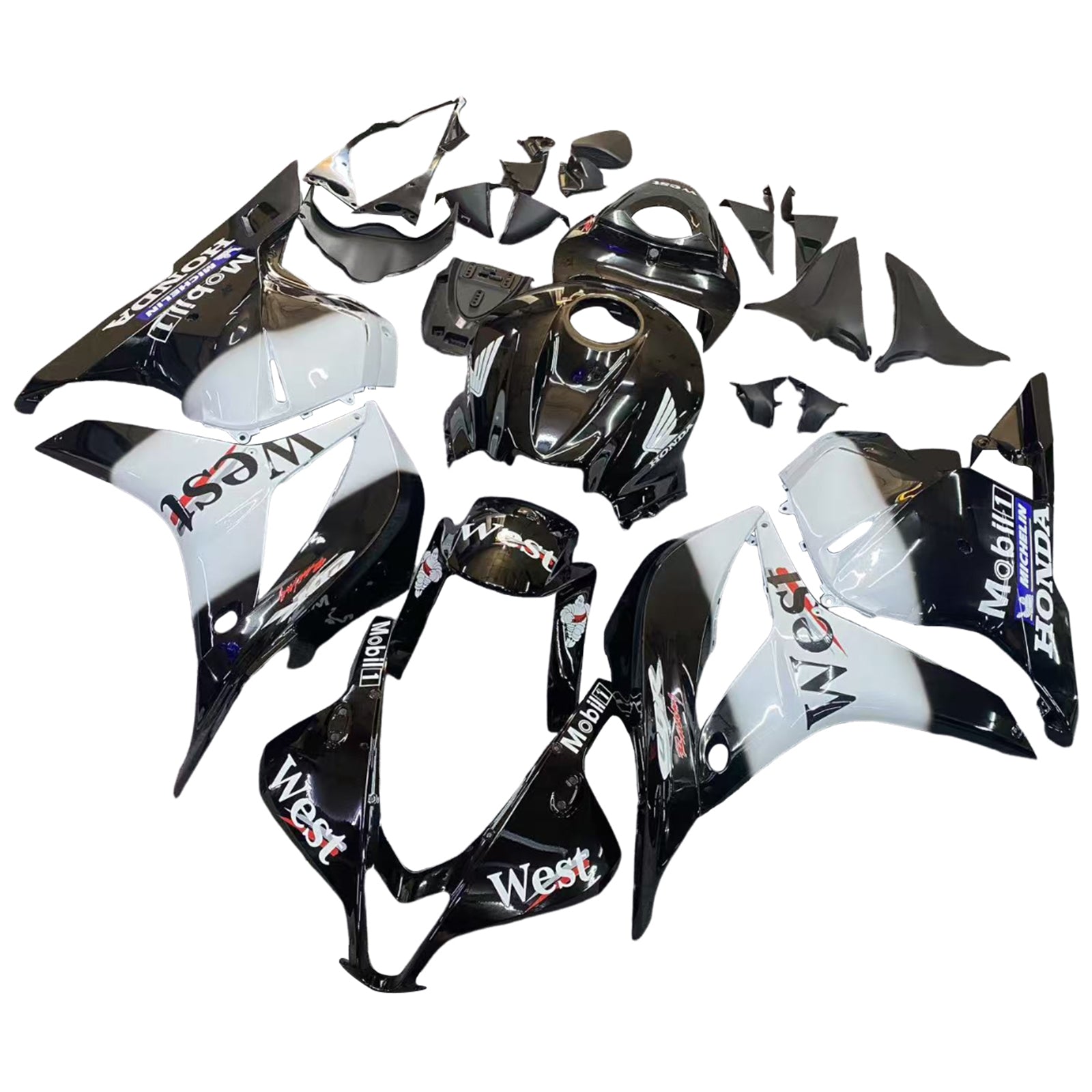Amotopart 2009-2012 Honda CBR600RR White&Black Logos Fairing Kit
