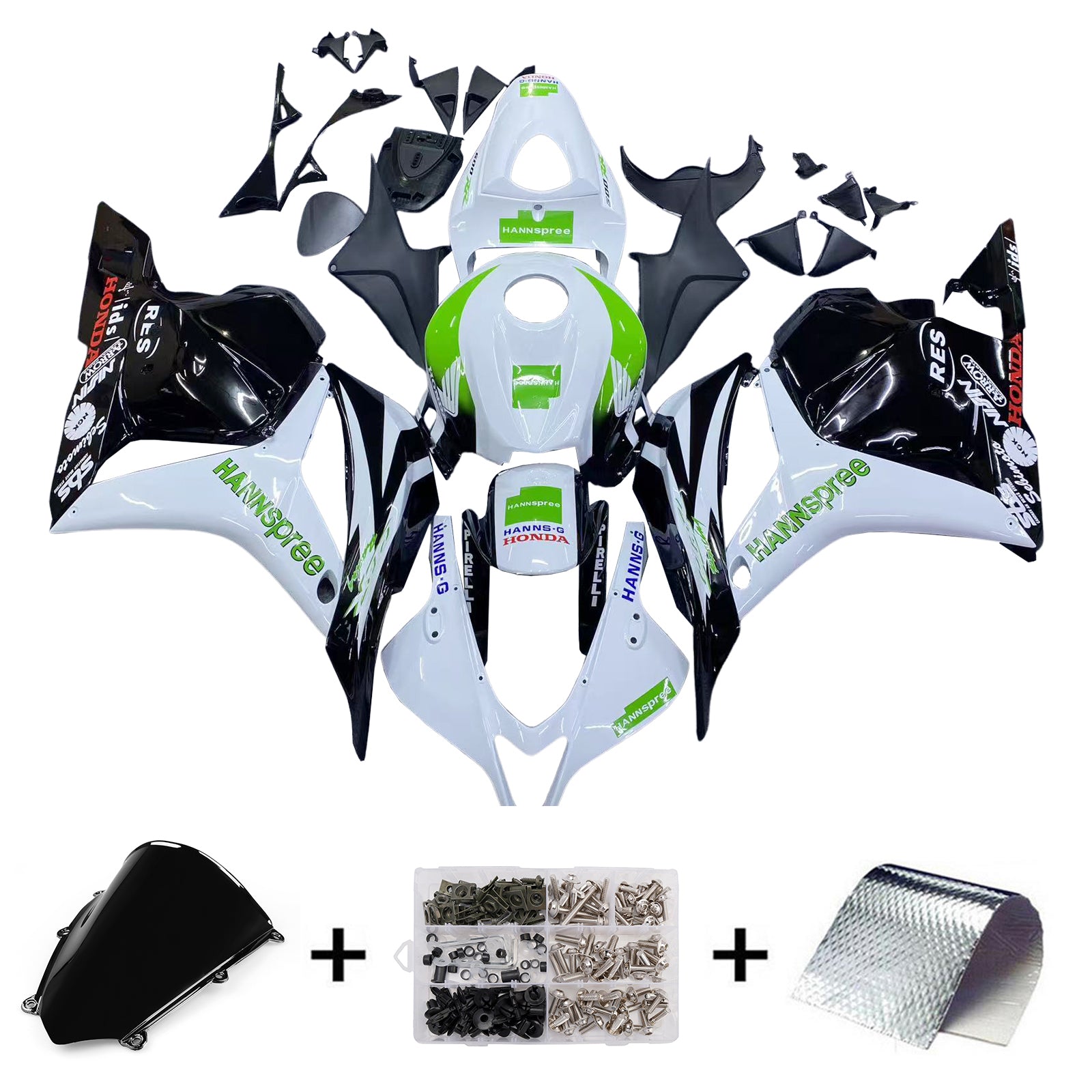AMOTOPART 2009-2012 Honda CBR600RR GRÖN & VIT STYL1 FAIRING KIT