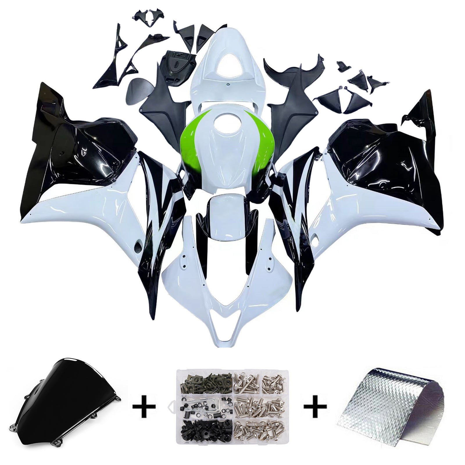 Amotopart 2009-2012 Honda CBR600RR Grün&Verkleidungssatz White Style1
