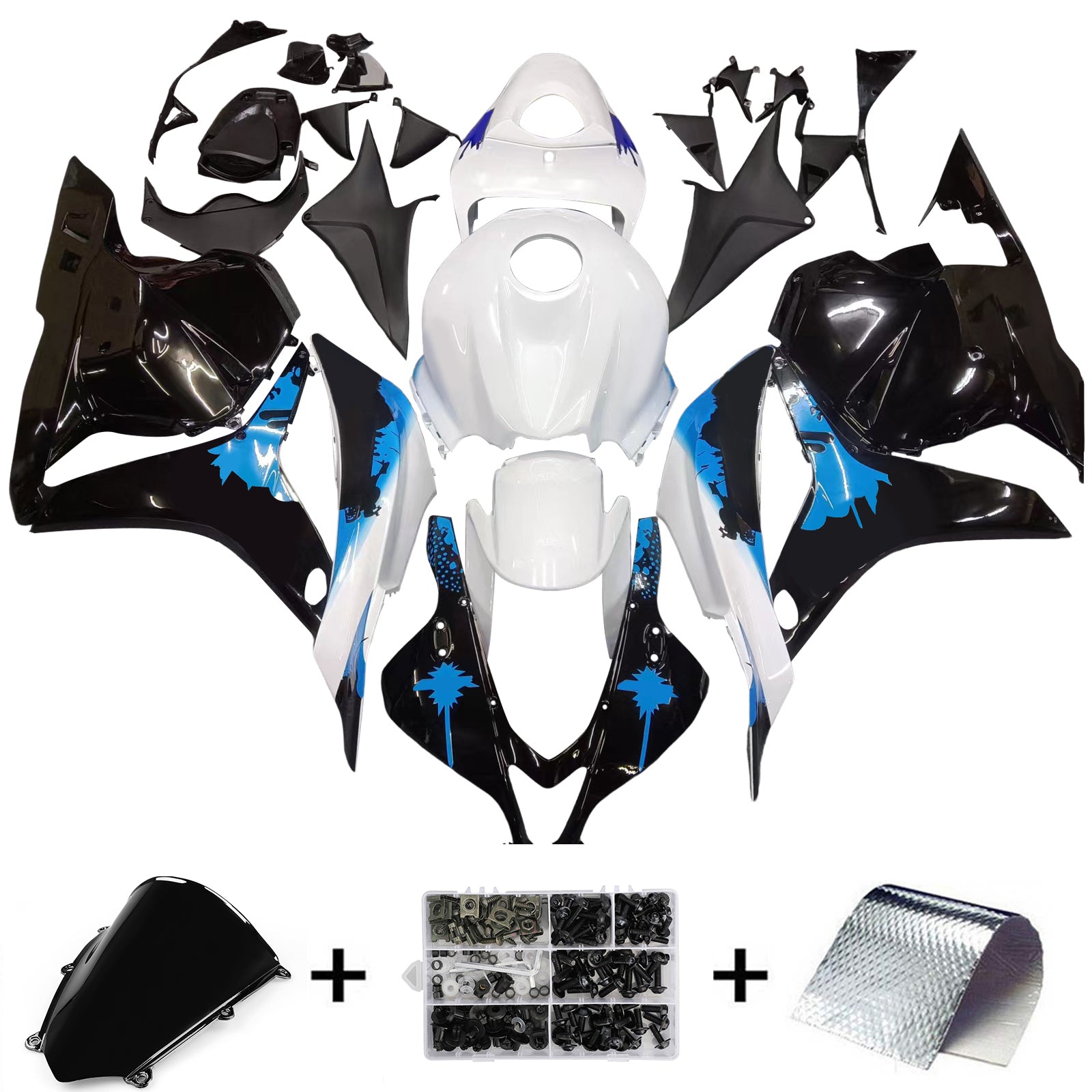 Amotopart 2009-2012 Honda CBR600RR White Blue Fairing Kit