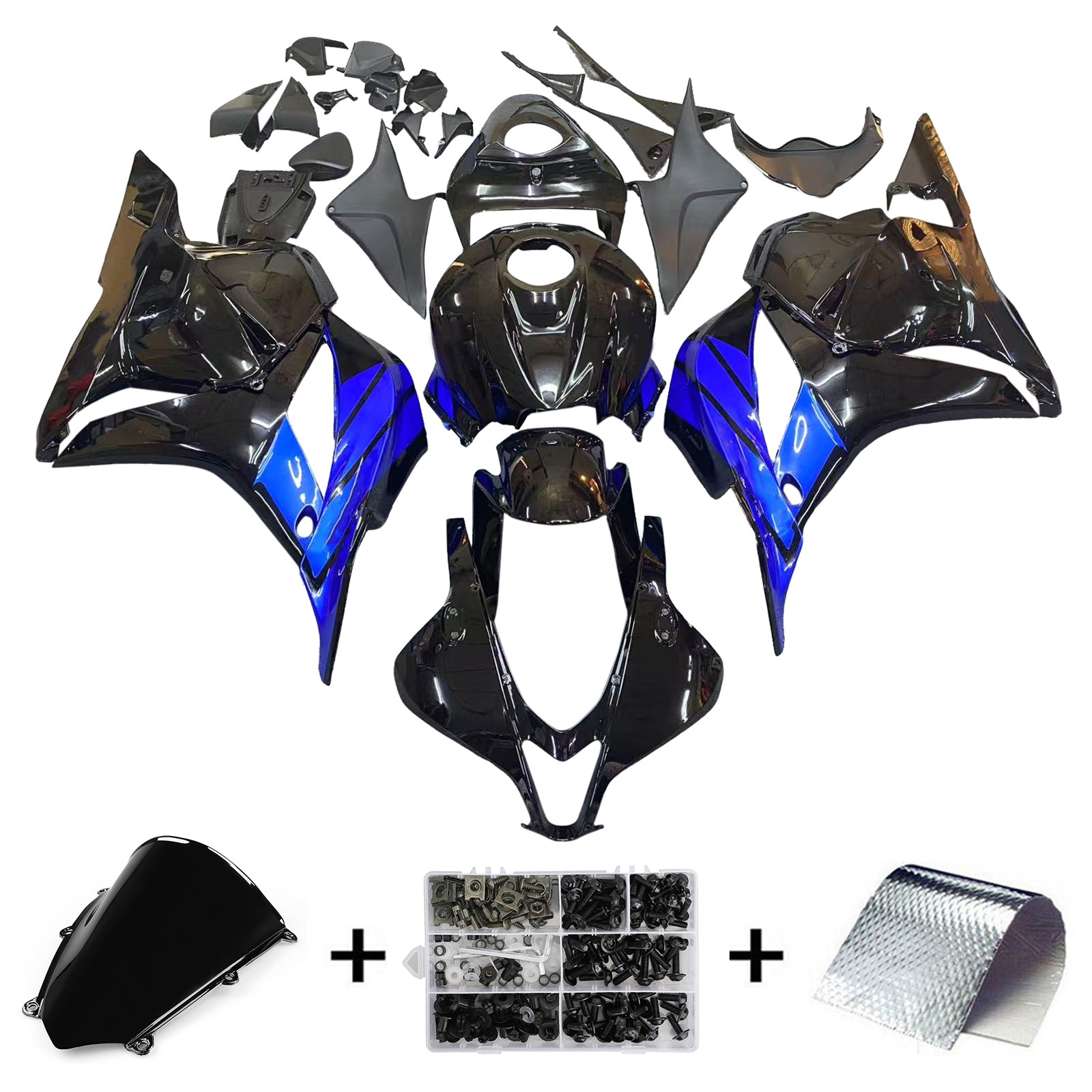 Amotopart 2009-2012 Honda CBR600RR Black & Kit de carénage bleu