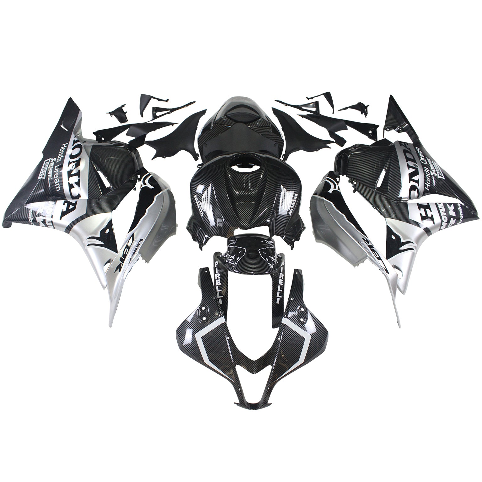 Amotopart 2009-2012 Honda CBR600RR Carbon Fiber Black White Letter Fairing Kit