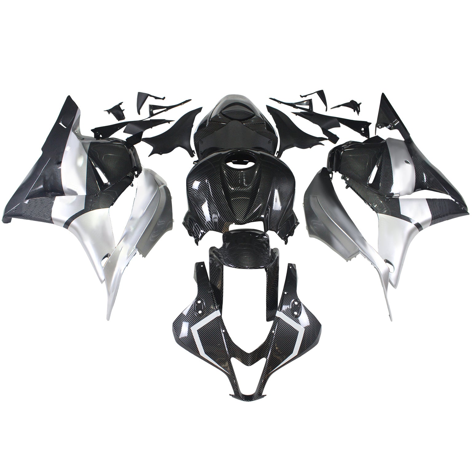 Amotopart 2009–2012 Honda CBR600RR Carbon Fiber Black White Letter Fairing Kit