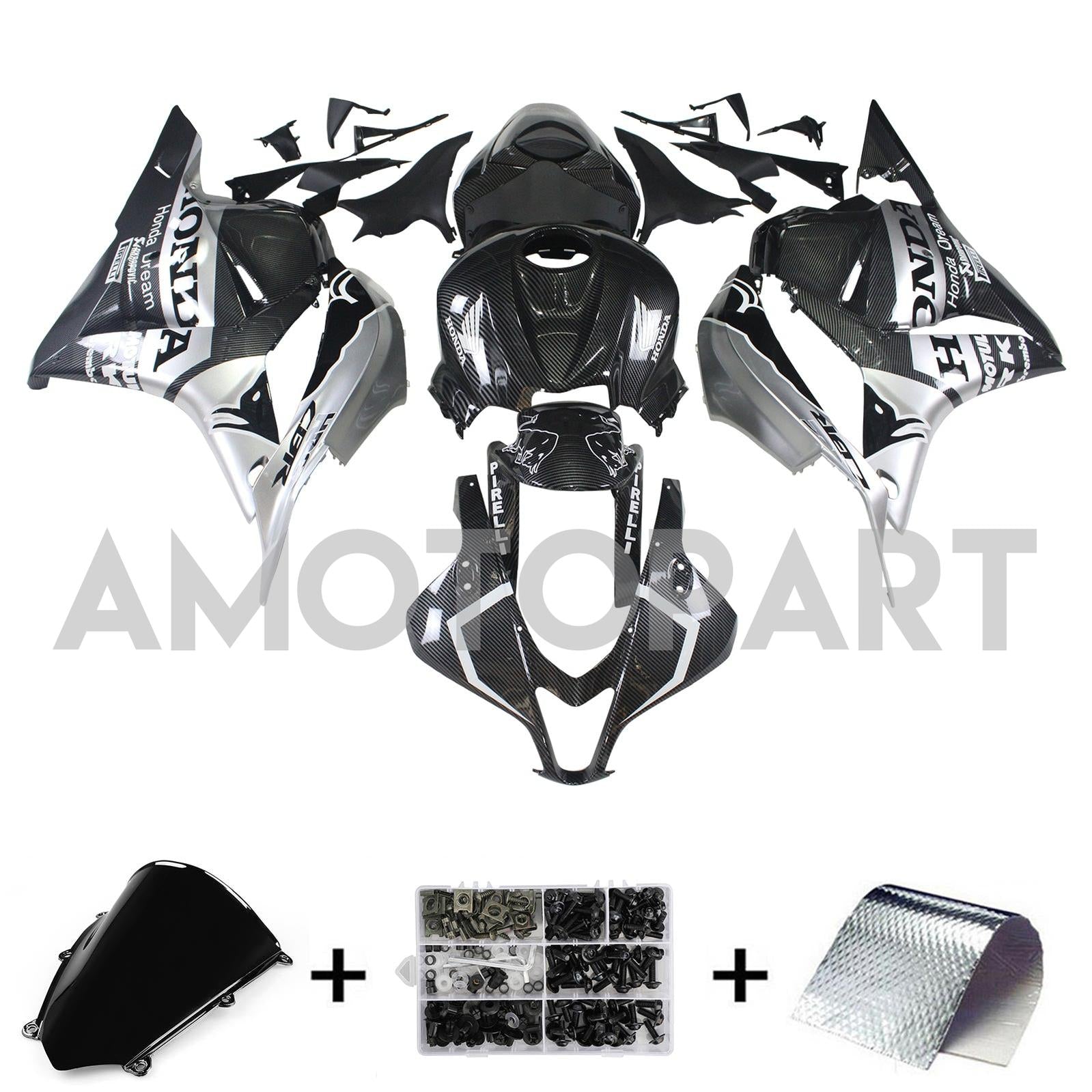 Amotopart 2009-2012 Honda CBR600RR Carbon Fiber Black White Letter Fairing Kit