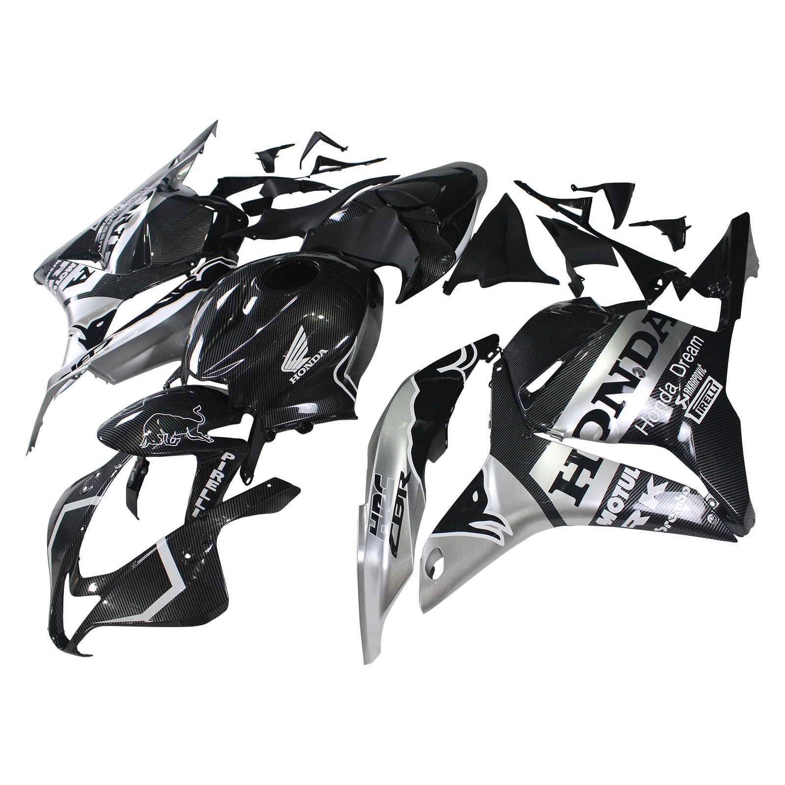 Amotopart 2009-2012 Honda CBR600RR Carbon Fiber Black White Letter Fairing Kit