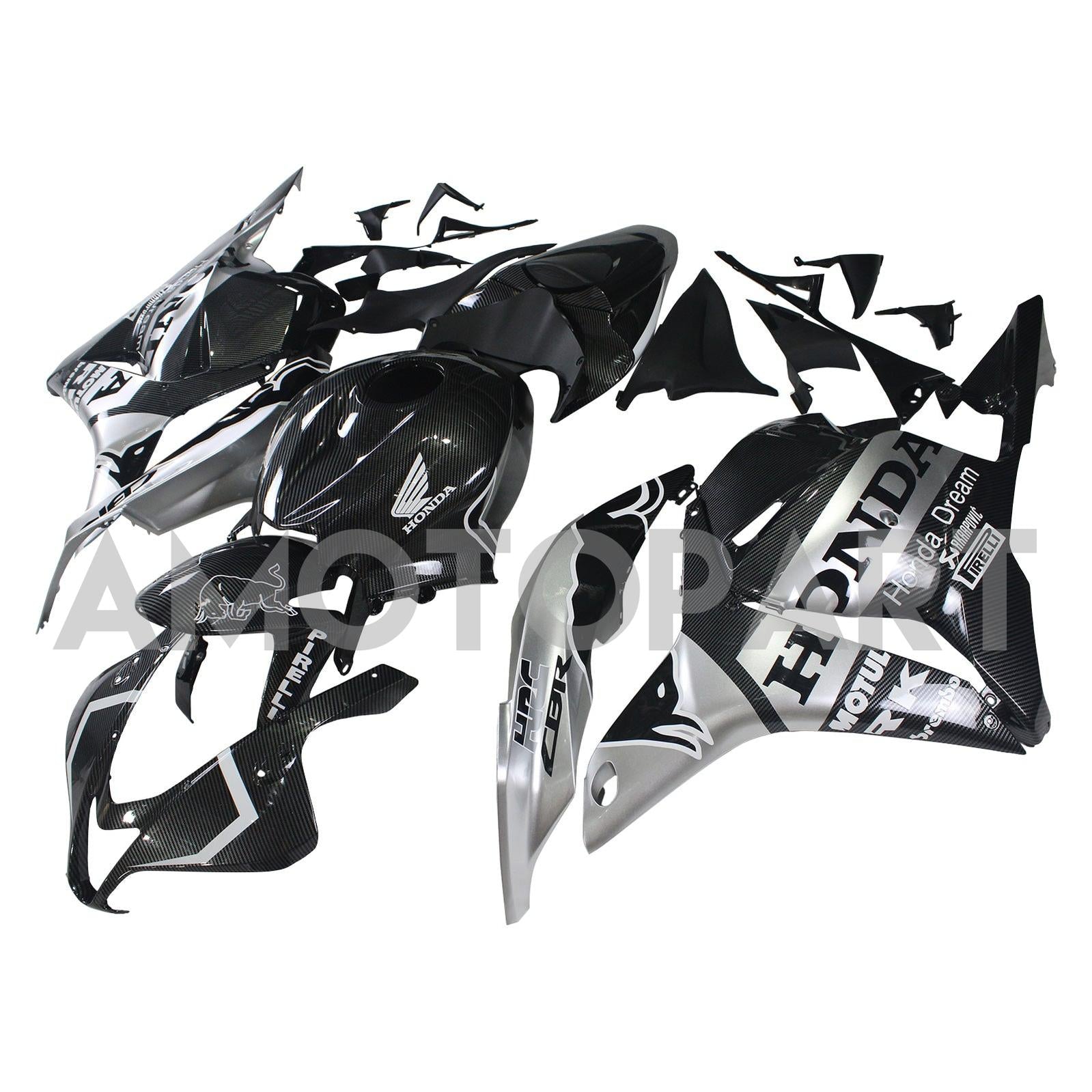 Amotopart 2009-2012 Honda CBR600RR Carbon Fiber Black White Letter Fairing Kit