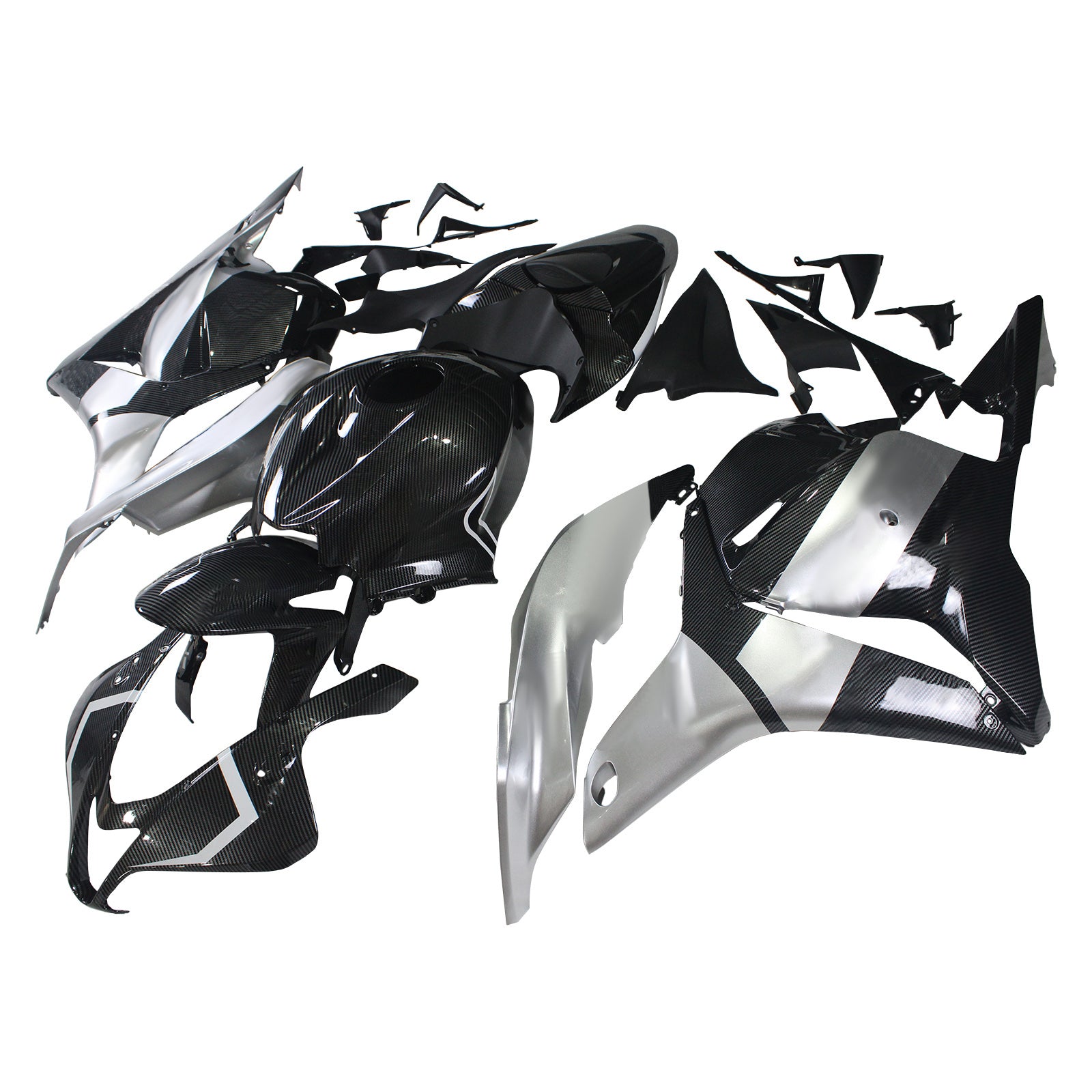 Amotopart 2009–2012 Honda CBR600RR Carbon Fiber Black White Letter Fairing Kit