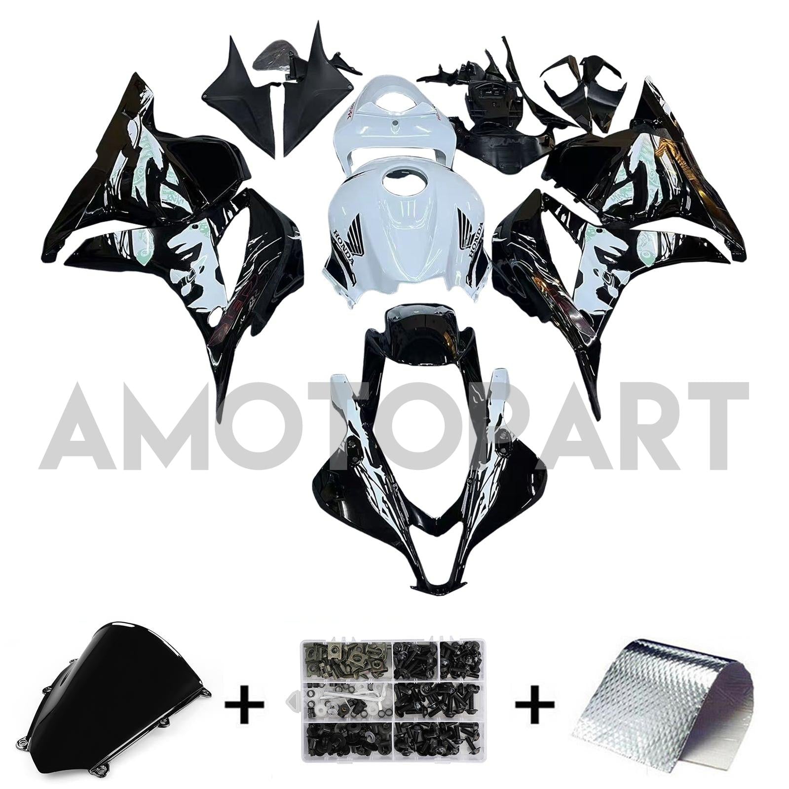 Amotopart 2009-2012 Honda CBR600RR Black White Fairing Kit