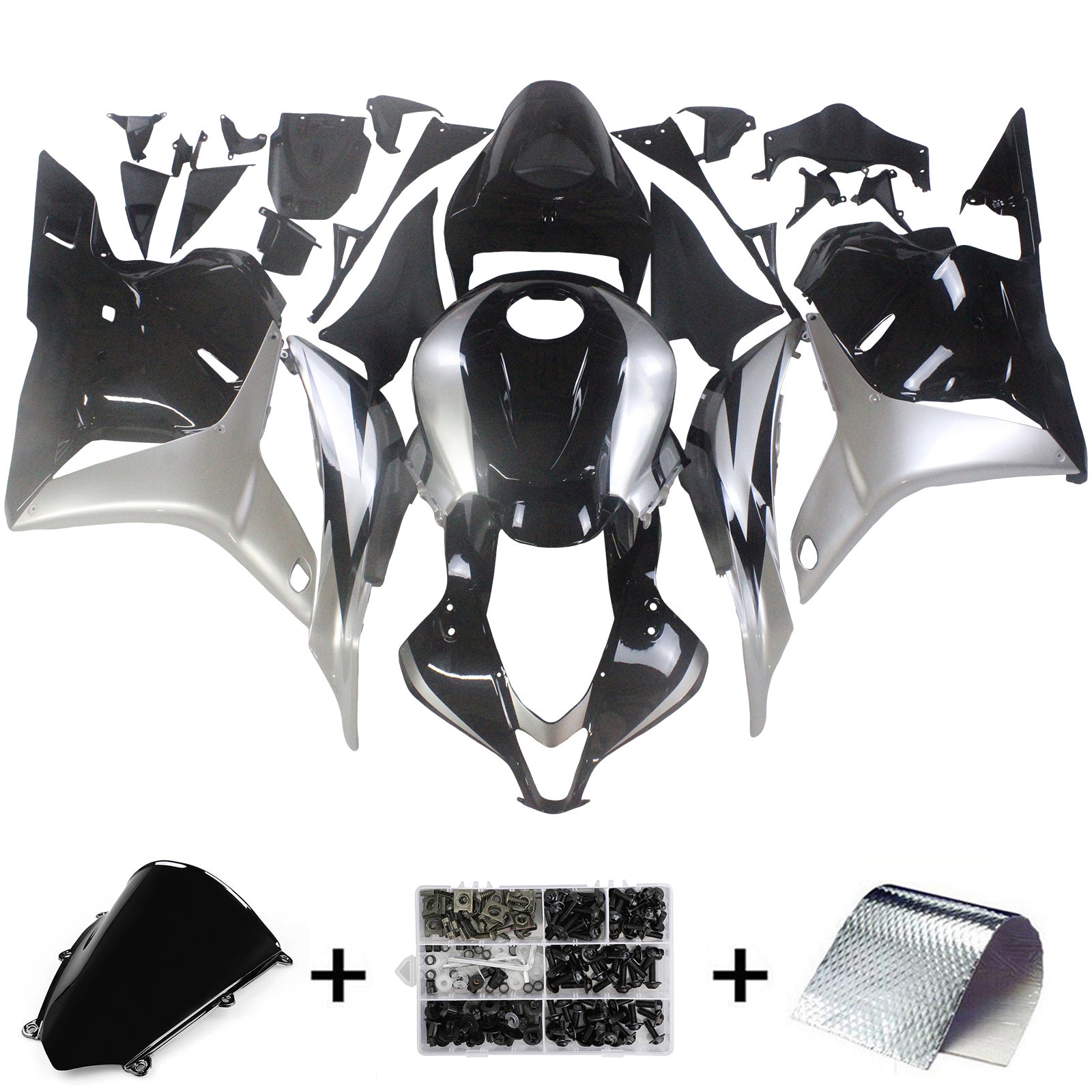 Amotopart 2009–2012 Honda CBR600RR Schwarz-Grau-Verkleidungsset
