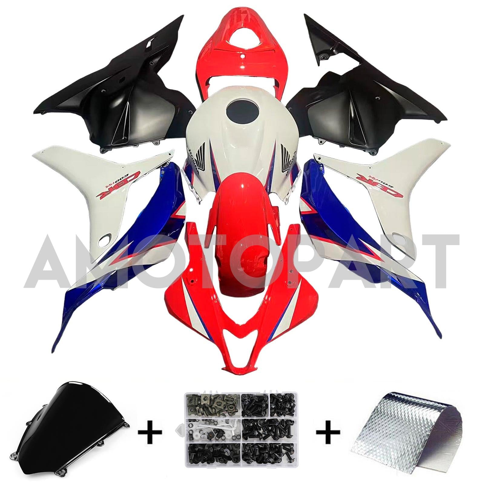 Amotopart 2009-2012 Honda CBR600RR White Red Blue Fairing Kit